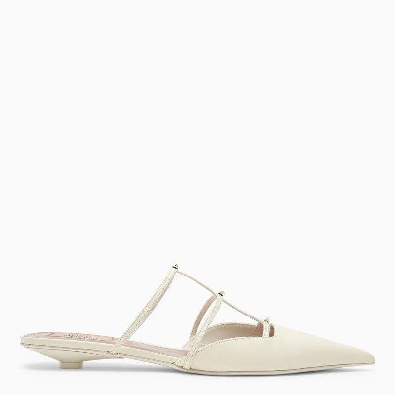 image of Valentino Garavani Ivory Leather Rockstud Wispy Mule Shoes in White, Women's (Size 9)