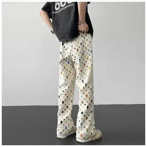 Jean Men Loose Straight Elastic Waist Pants Retro Size US 32 / EU 48 - 3 Thumbnail