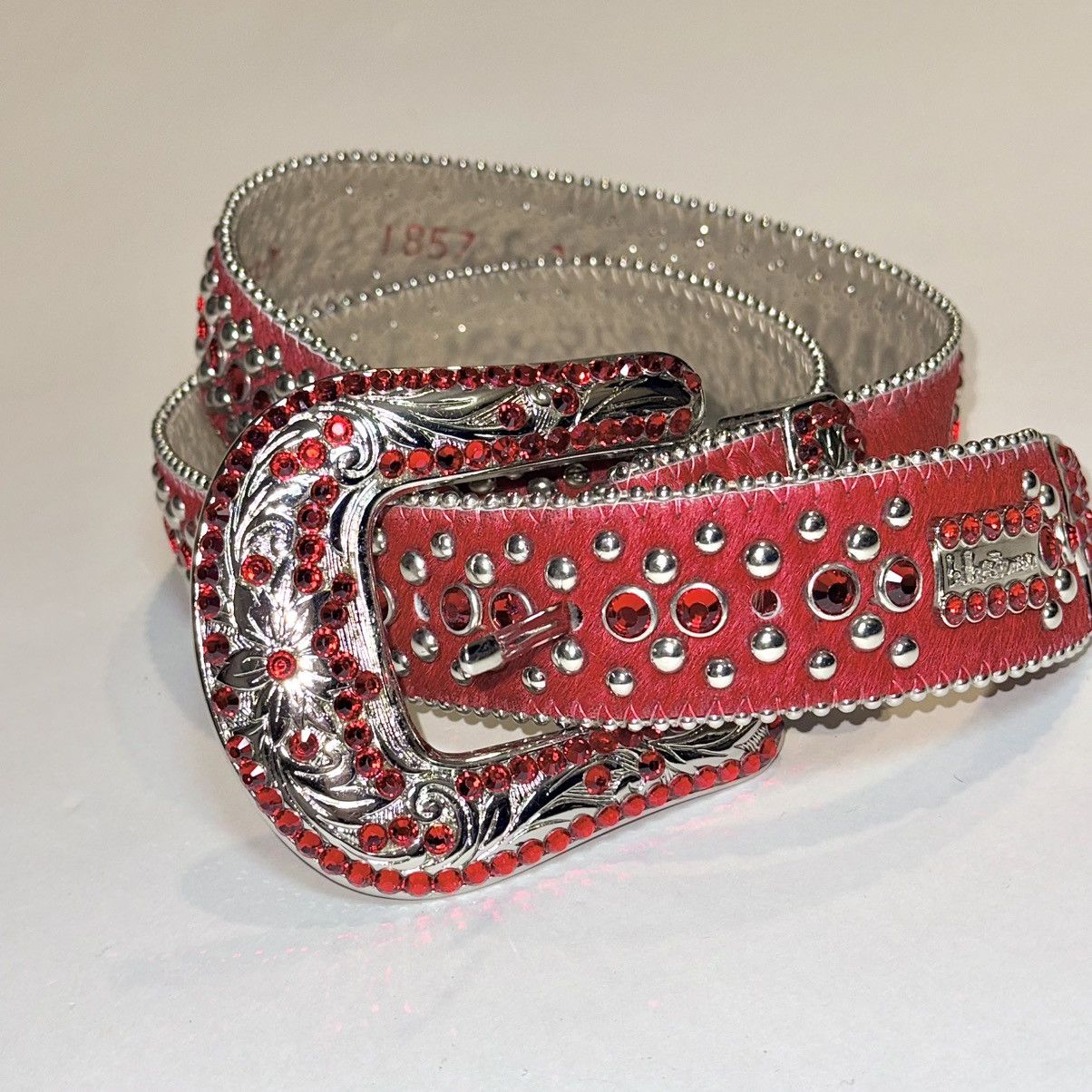 B.B. Simon BB Simon Red Crystal Pony Hair Belt Size 34 - 7 Thumbnail