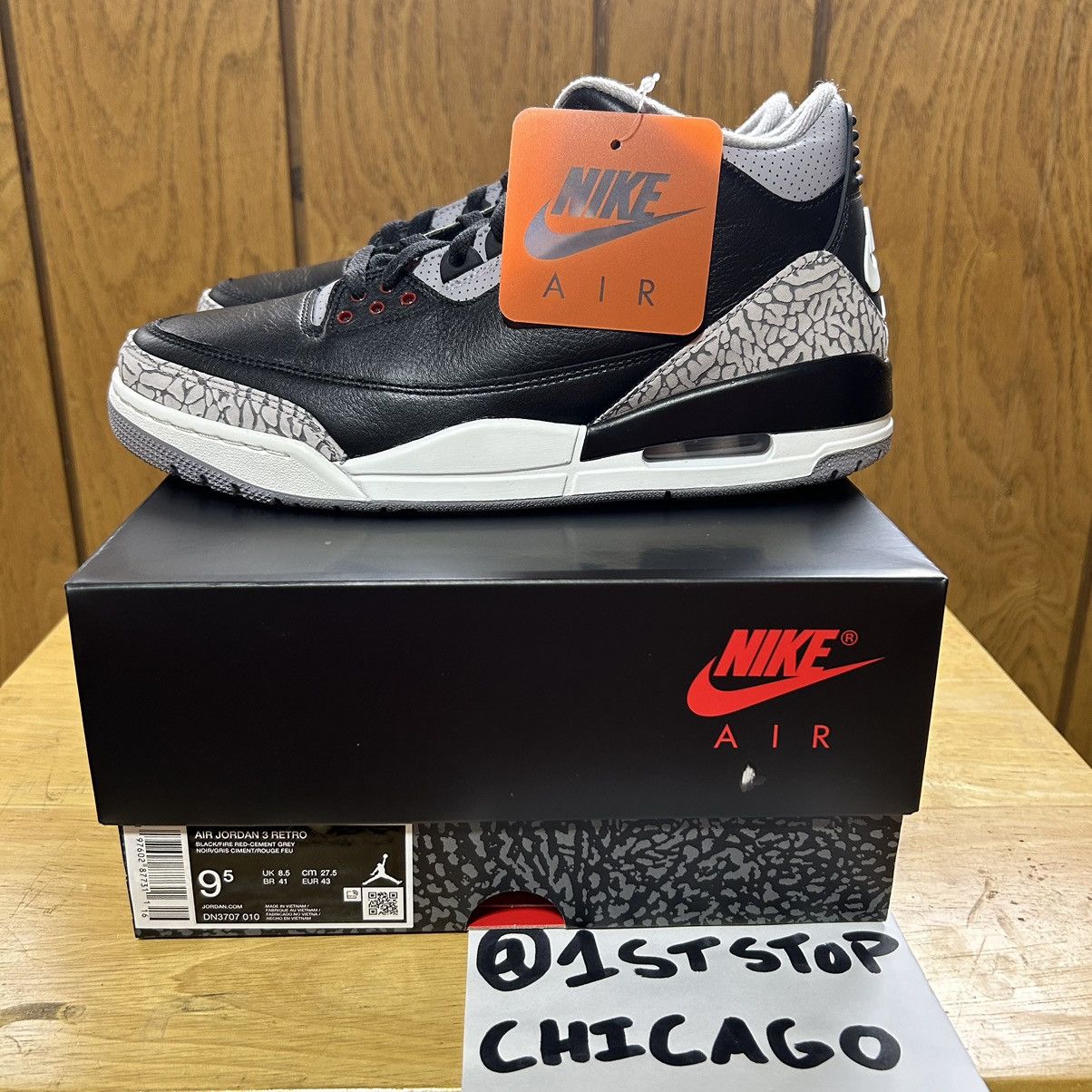 Jordan Brand × Nike Nike Air Jordan 3 Retro Black Cement 2024 Size 9.5 NEW Size US 9.5 / EU 42-43 - 3 Thumbnail