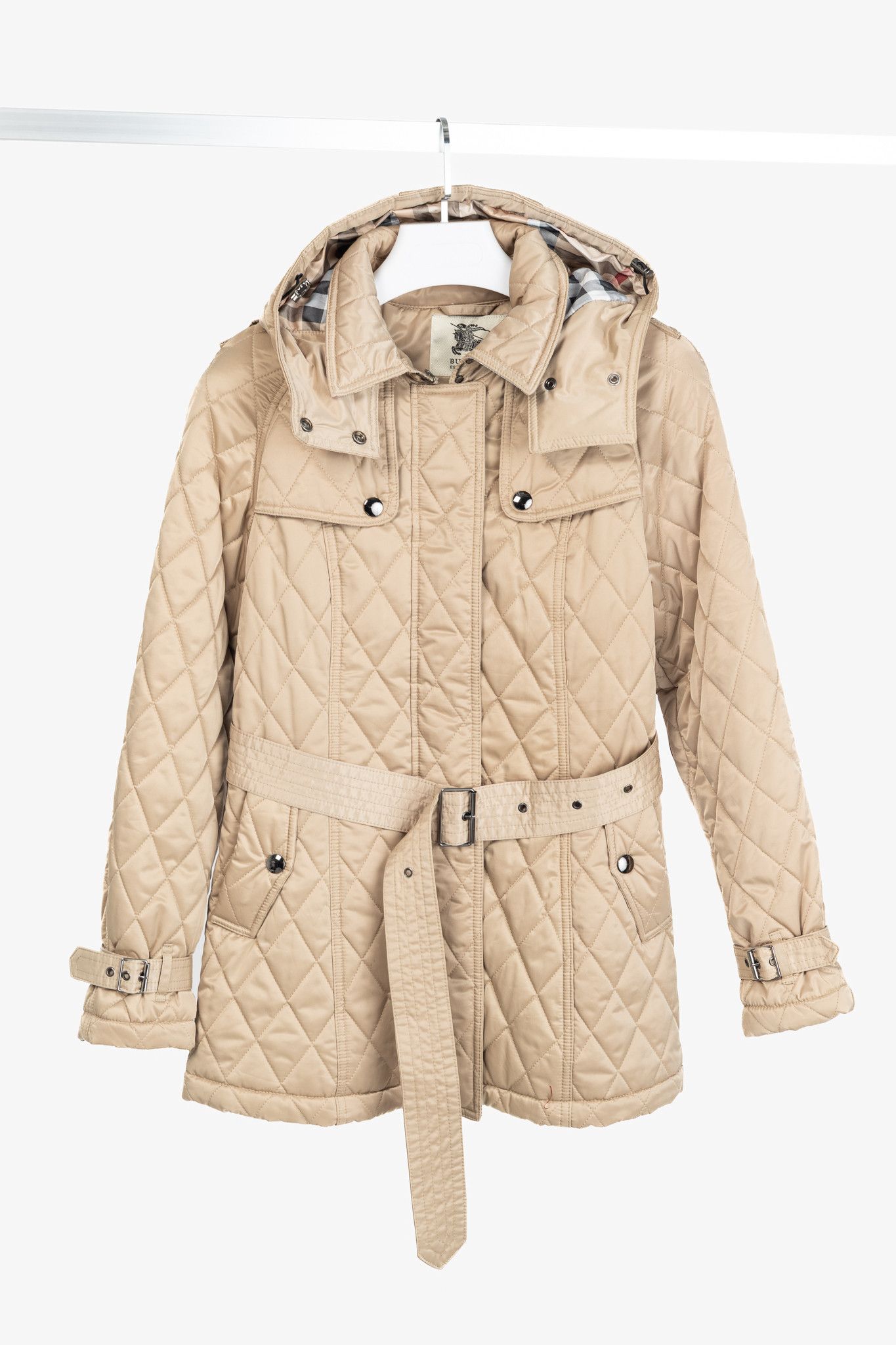Burberry Burberry Tan Quilted-Taffeta Belted Hooded Jacket Size M / US 6-8 / IT 42-44 - 1 Thumbnail