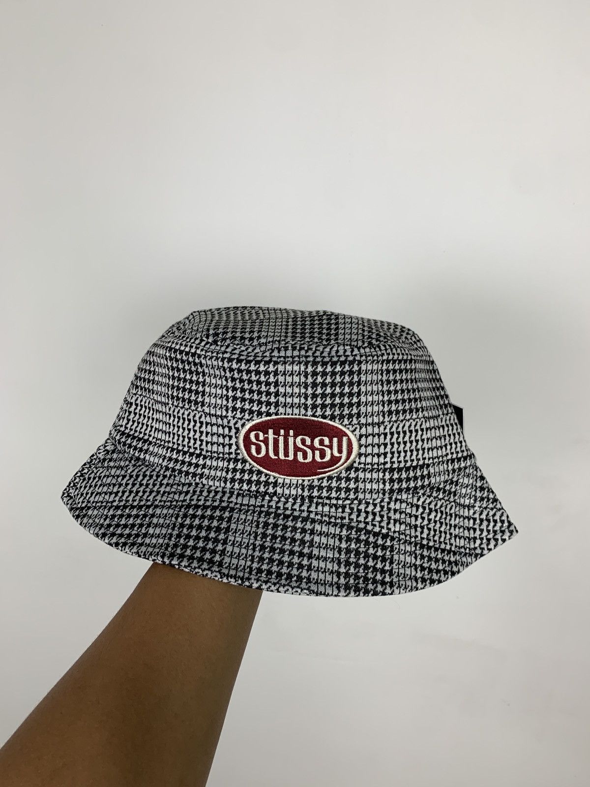 image of Stussy Lola Plaid Bucket Hat in White, Men's