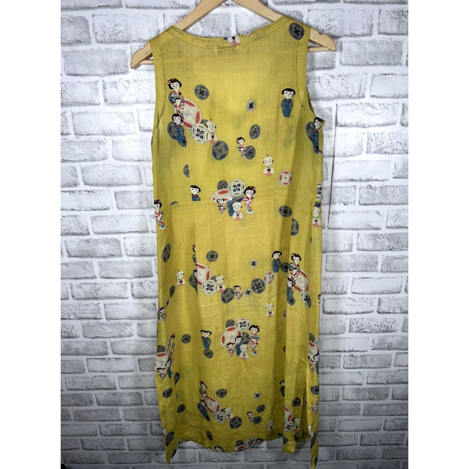 Vintage VINTAGE Citron Santa Monica Yellow Asian Print 100% Linen Vneck Dress Womens M Size M / US 6-8 / IT 42-44 - 6 Thumbnail
