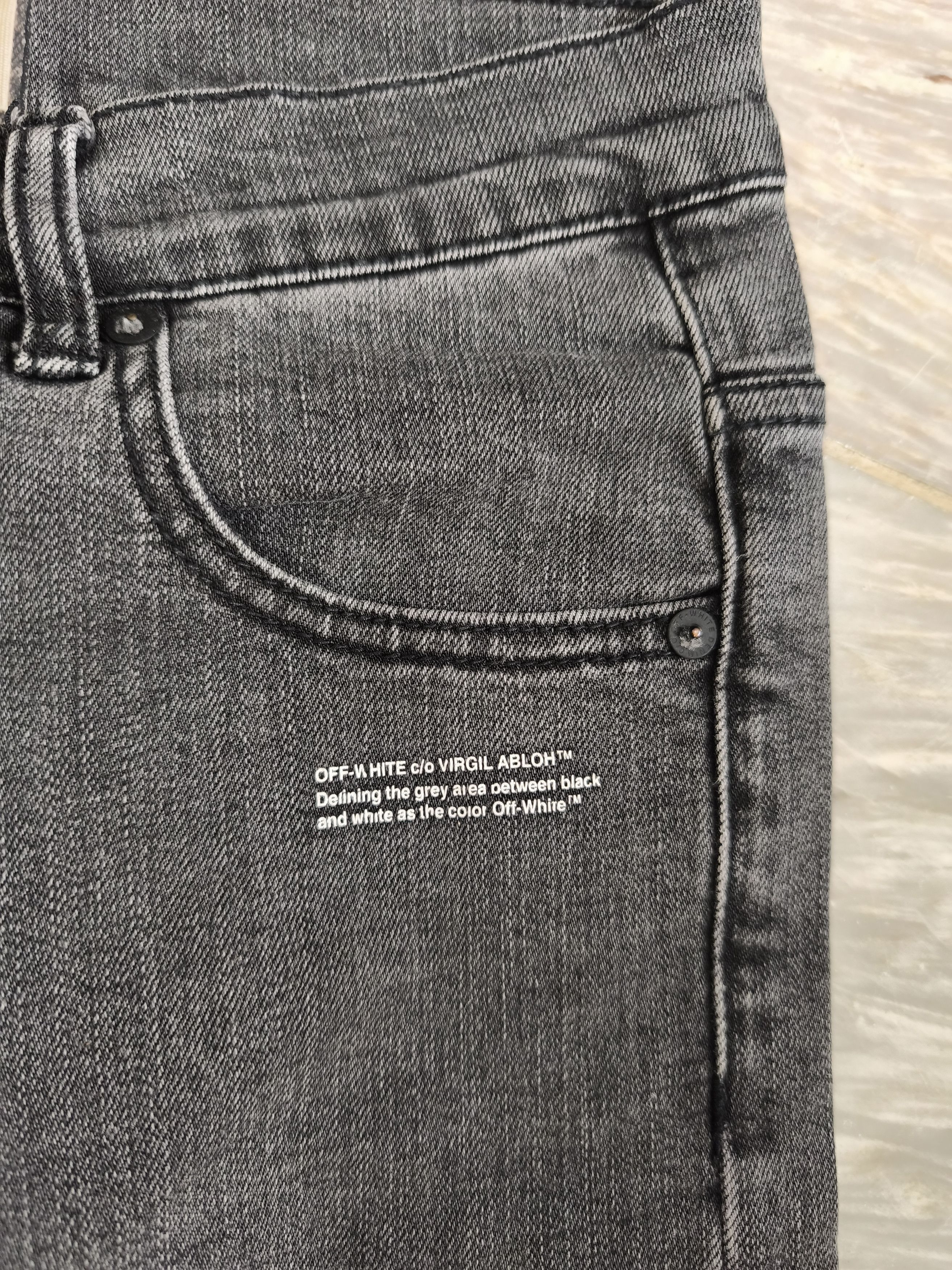 Off-White Off White Fire Line Yellow Logo Gray Slim Denim Jeans Size US 32 / EU 48 - 10 Thumbnail