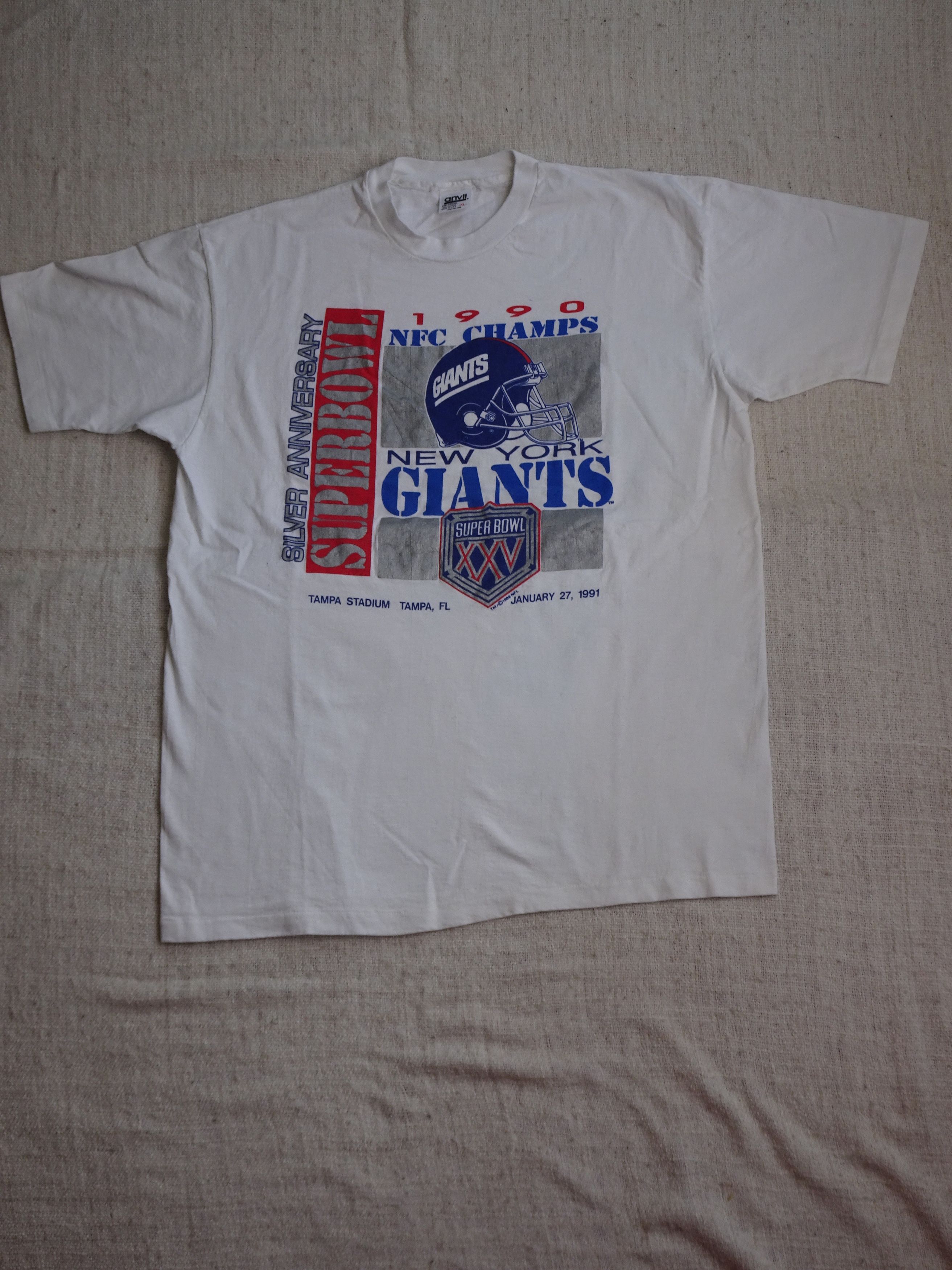 Anvil Vtg 90s Single Stitch Super Bowl XXV Giants Graphic Tee Size US XL / EU 56 / 4 - 1 Thumbnail