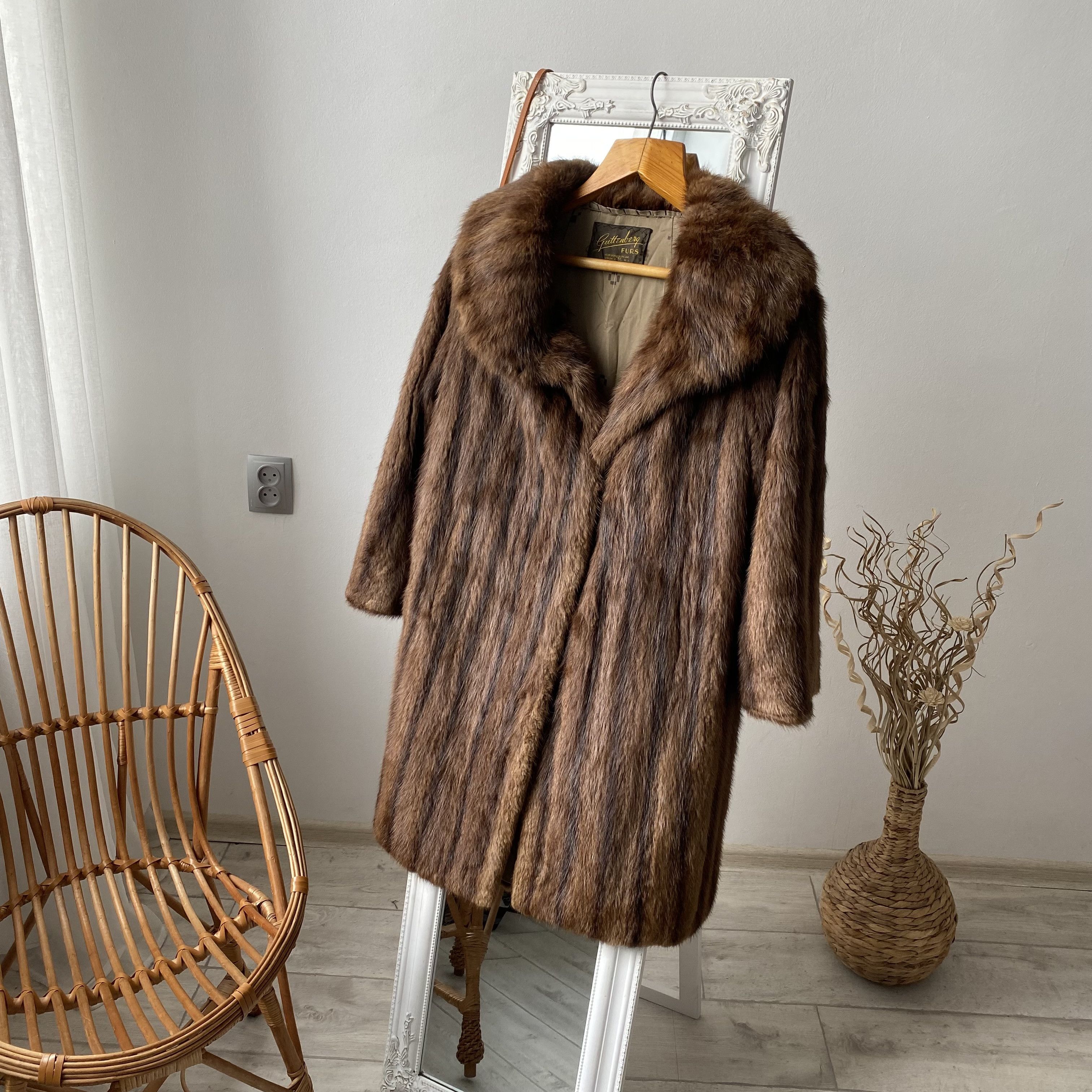 image of Mink Fur Coat Vintage 80’S Oldmaney Real Fur Mink Coat Lxury Leather in Brown, Women's (Size Medium