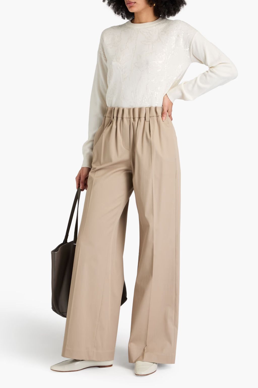 Brunello Cucinelli o1y0825 Crewneck Sweater in Cream Size XL / US 12-14 / IT 48-50 - 2 Thumbnail