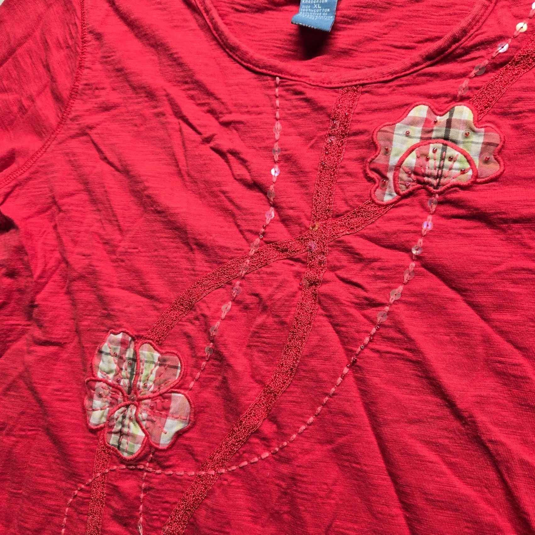 Vintage Koret Shirt Adult XL Red Floral Embroidered Short Sleeve Blouse Women Size XL / US 12-14 / IT 48-50 - 2 Thumbnail