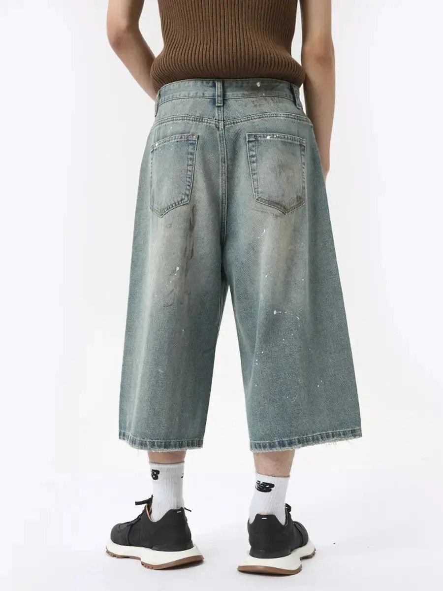 Japanese Brand Retro splashed ink dirty dyed denim shorts Size US 32 / EU 48 - 2 Thumbnail