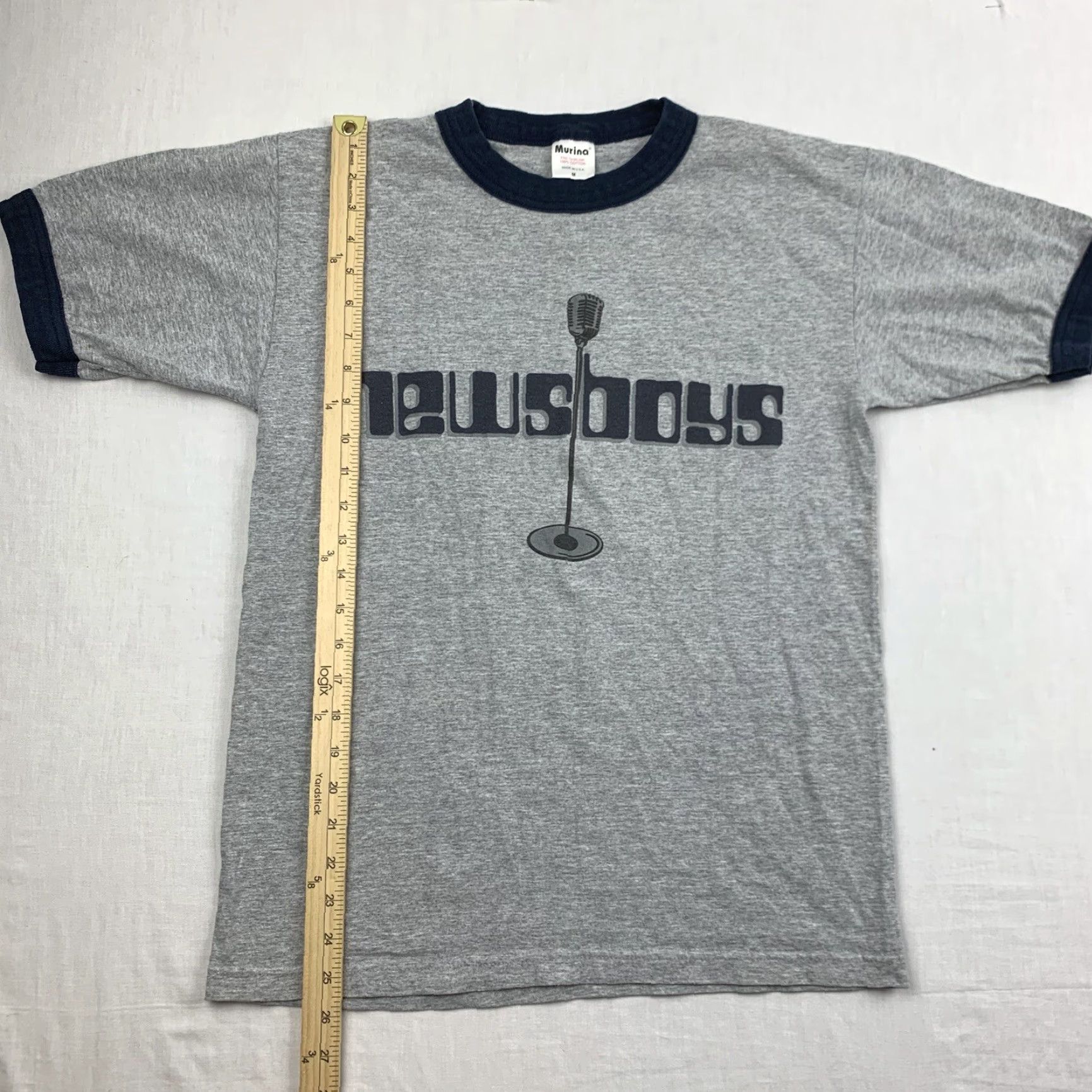 VINTAGE Murina Newsboys Shirt Adult Medium Gray Ringer 90s Band T-Shirt Y2K Christian Rock Tee Mens