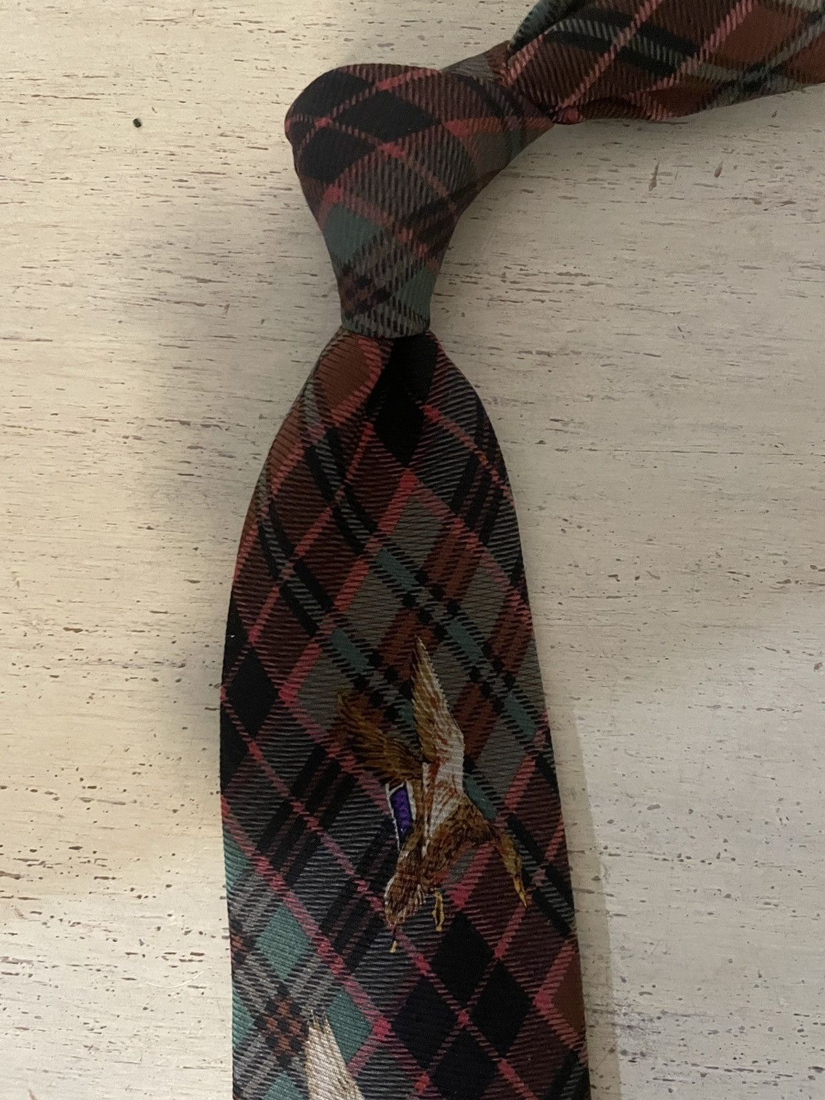 Polo Ralph Lauren × Vintage Rare Plaid-Duck Print Silk Tie Size ONE SIZE - 3 Thumbnail