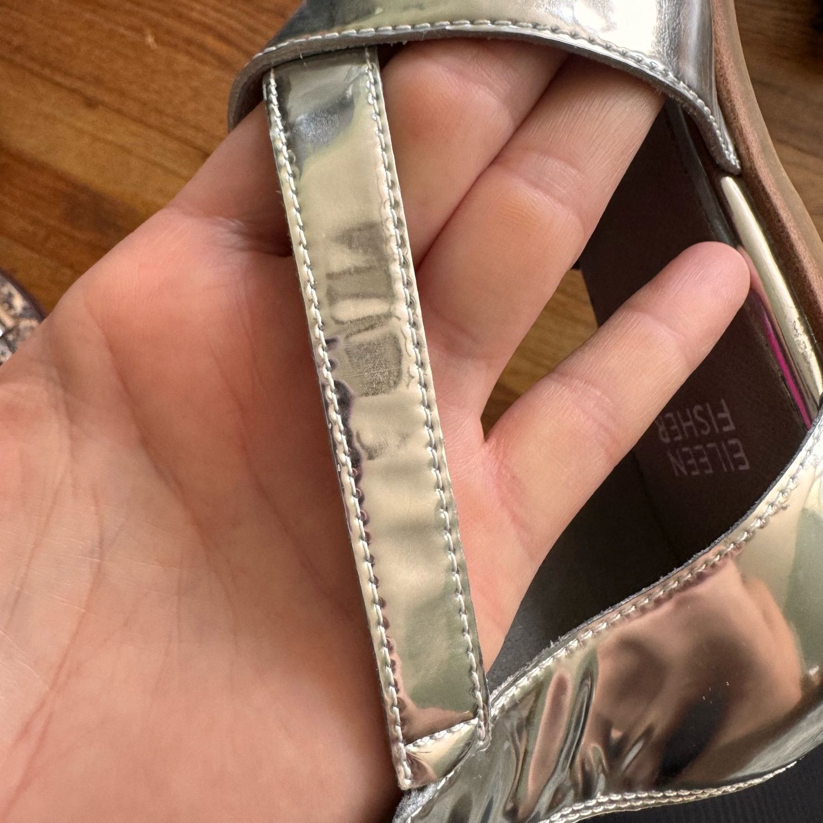 Eileen Fisher Eileen Fisher Cici silver mirrored strappy sandal Size US 8 / IT 38 - 8 Thumbnail
