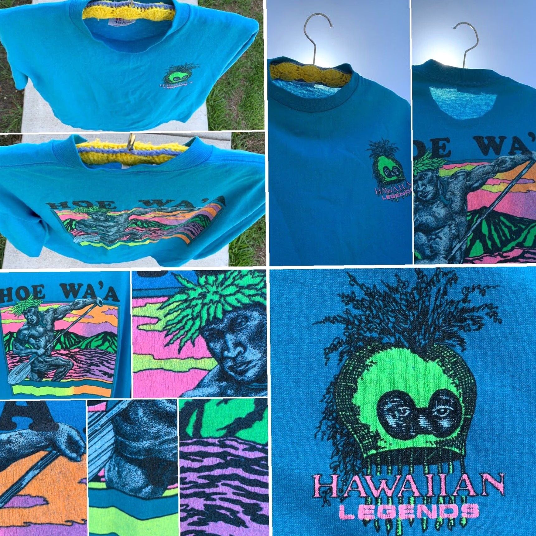 Vintage VINTAGE Hawaiian Legends HOE WA’A Neon Graphics Long Sleeve T-Shirt 1980s L Mens Blue 80s Graphic Tee Tee Jays HEF-T by Tee-Jays Size US L / EU 52-54 / 3 - 5 Thumbnail