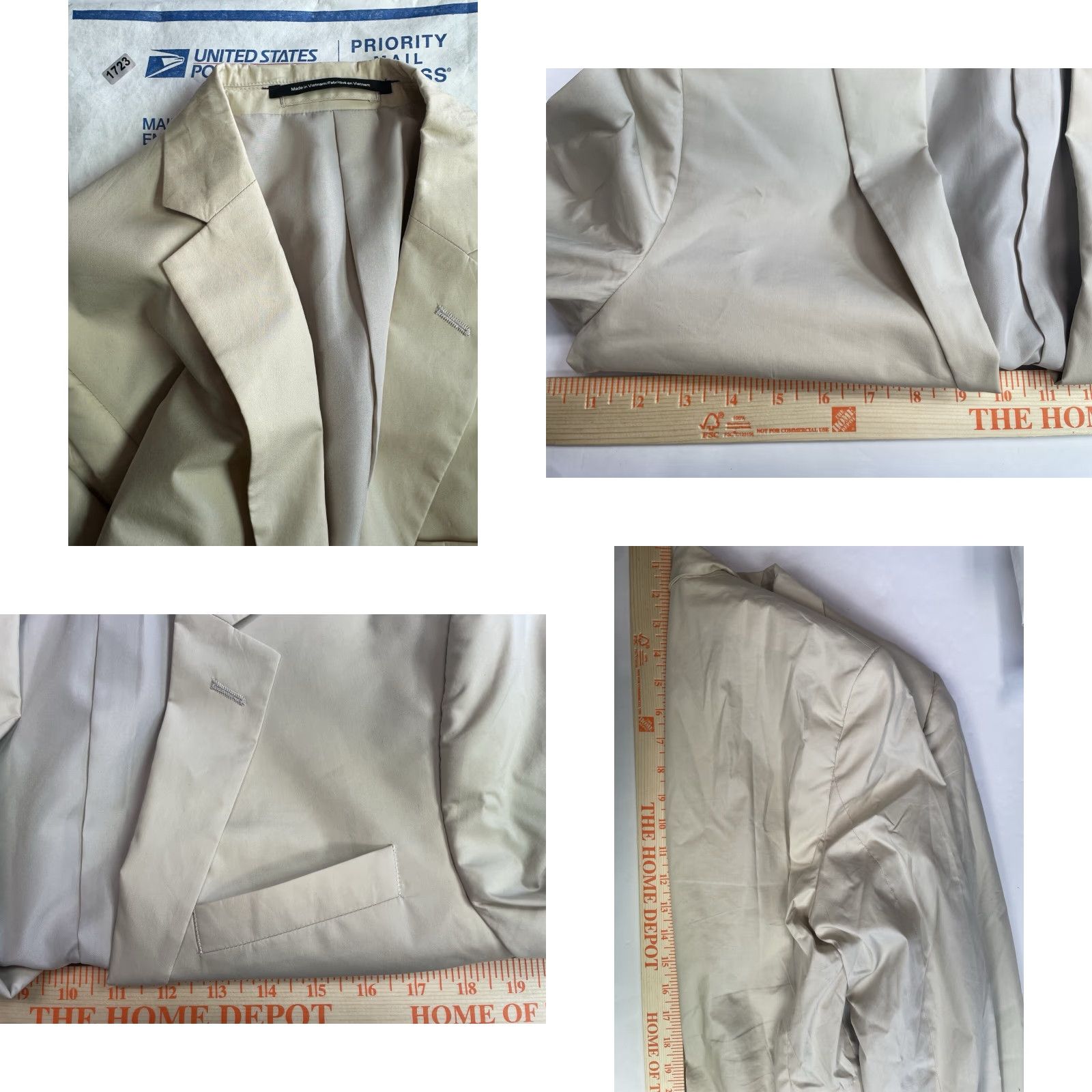 Vintage Blazer Mens Slim Beig e Lightweight H&M 34Regular Cotton Polyester Button Solid Ivory Size 36R - 9 Thumbnail