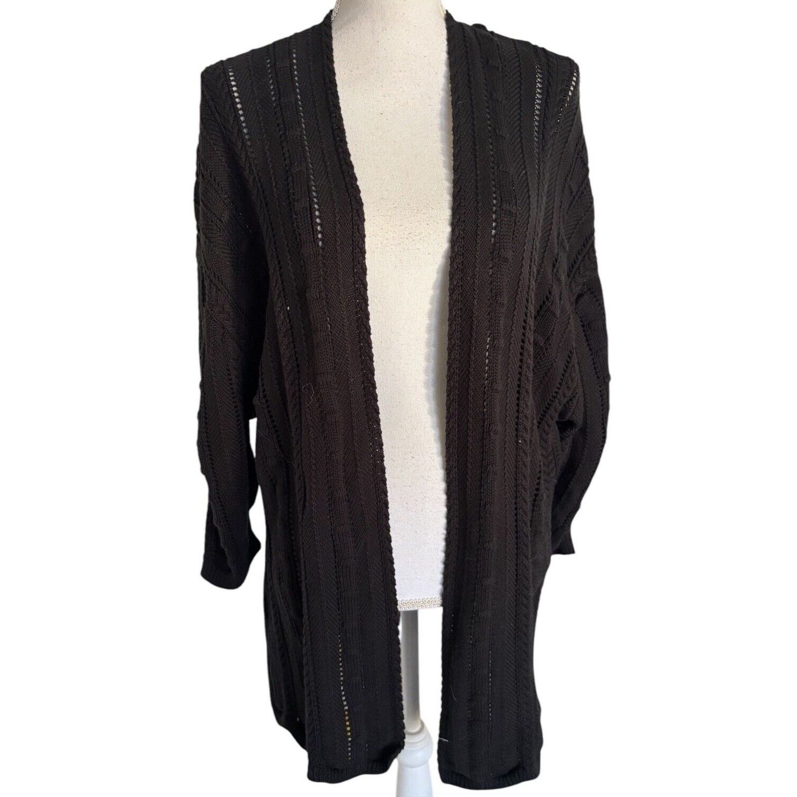 Autumn Cashmere Cotton by Autumn Cashmere Open Pointelle Duster Black L NEW Size L / US 10 / IT 46 - 1 Thumbnail
