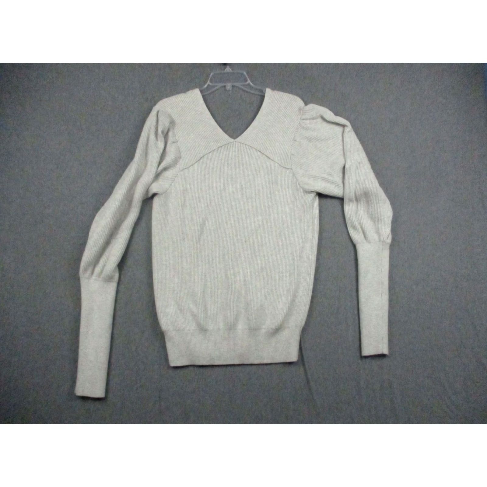 Free People Free People Sweater Puff Sleeve Gray Large Women V Neck Pullover Size L / US 10 / IT 46 - 4 Thumbnail