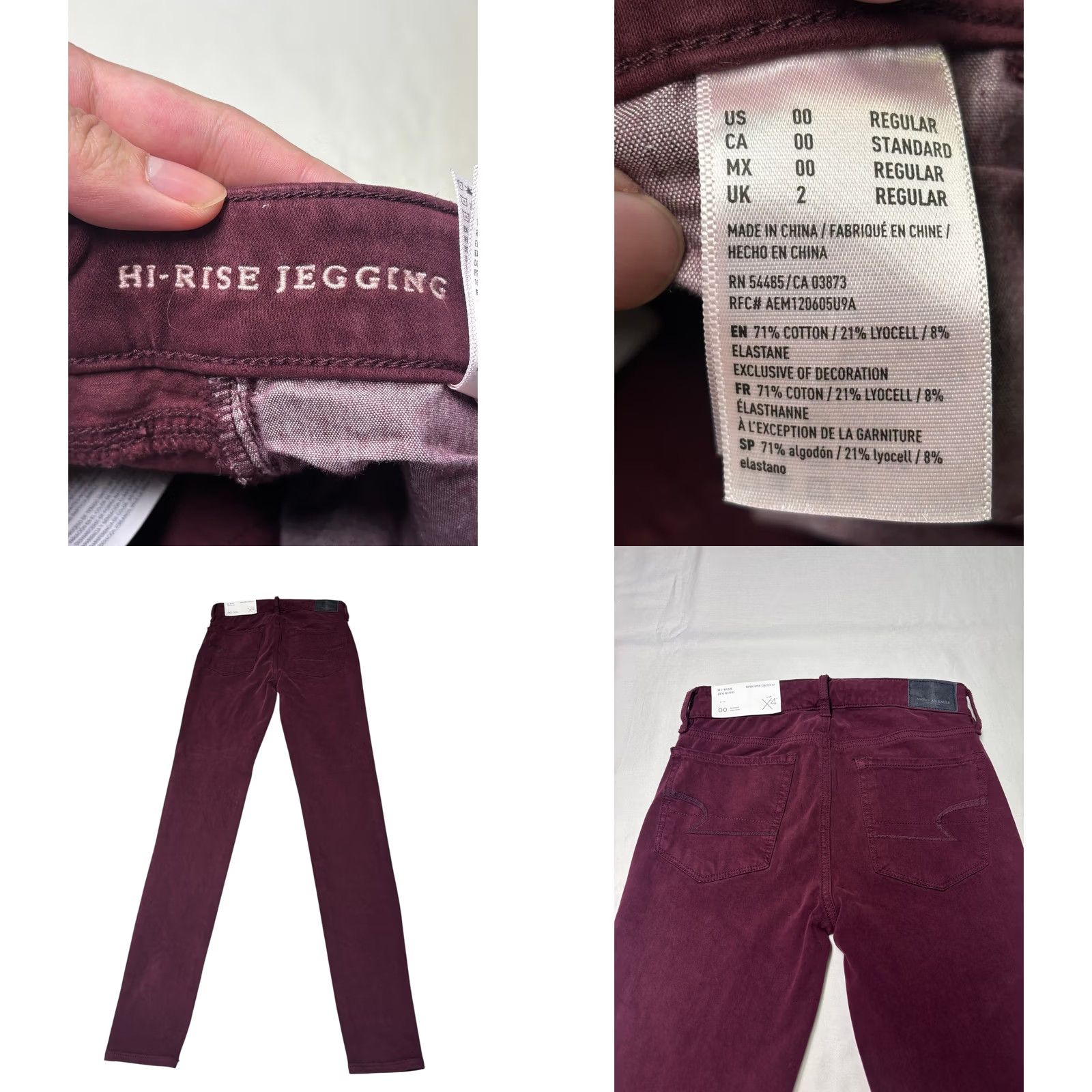 American Eagle Outfitters NWT American Eagle Outfitters Hi-Rise Jegging Burgundy Maroon 00 W24 L29 Jeans Slim 5-Pocket Stretch Womens Size 24" / US 00 / IT 34 - 8 Thumbnail