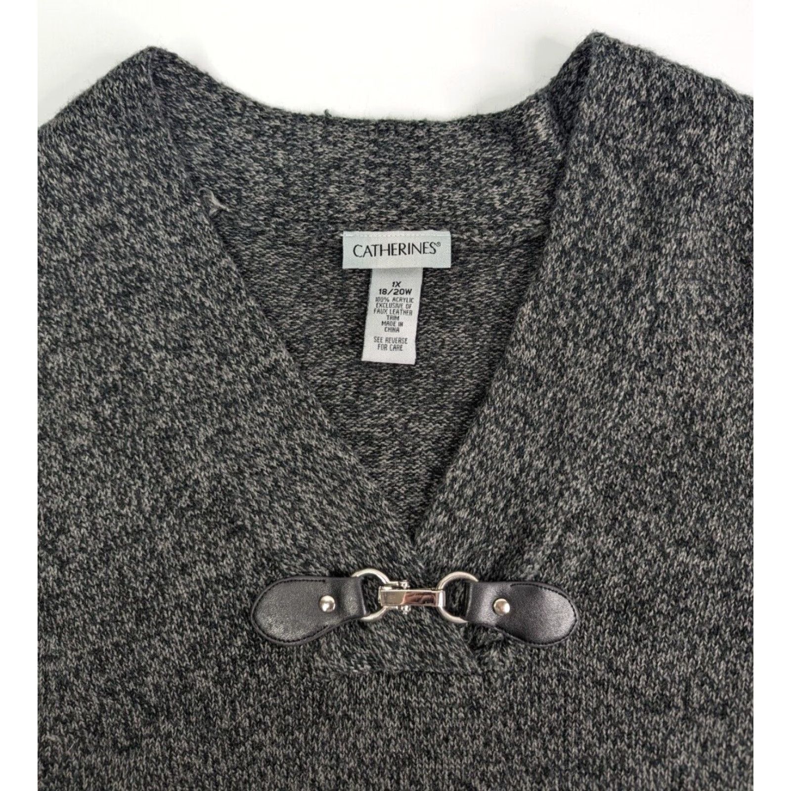 Vintage Catherines Sweater Top 1X Plus Gray Sleeveless Pullover V-Neck Shirt Women Modern Knit Pullover Casual Regular 18/20W Size XL / US 12-14 / IT 48-50 - 6 Thumbnail