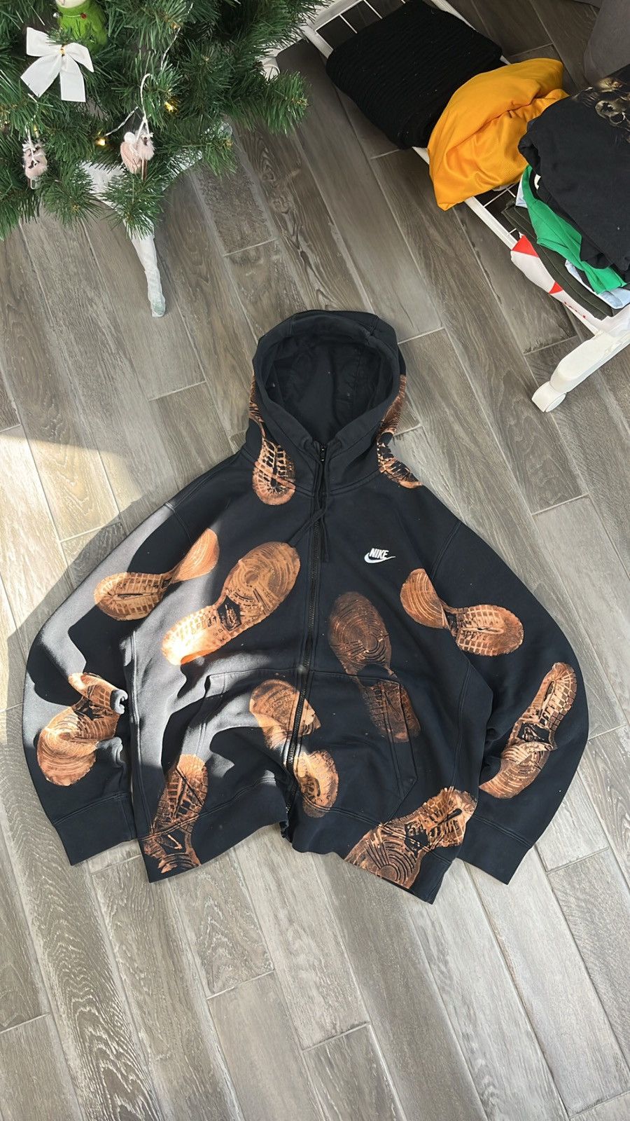 Custom Nike Streetwear Hype Nike Zip Hoodie Nike dunk sole print Grailed