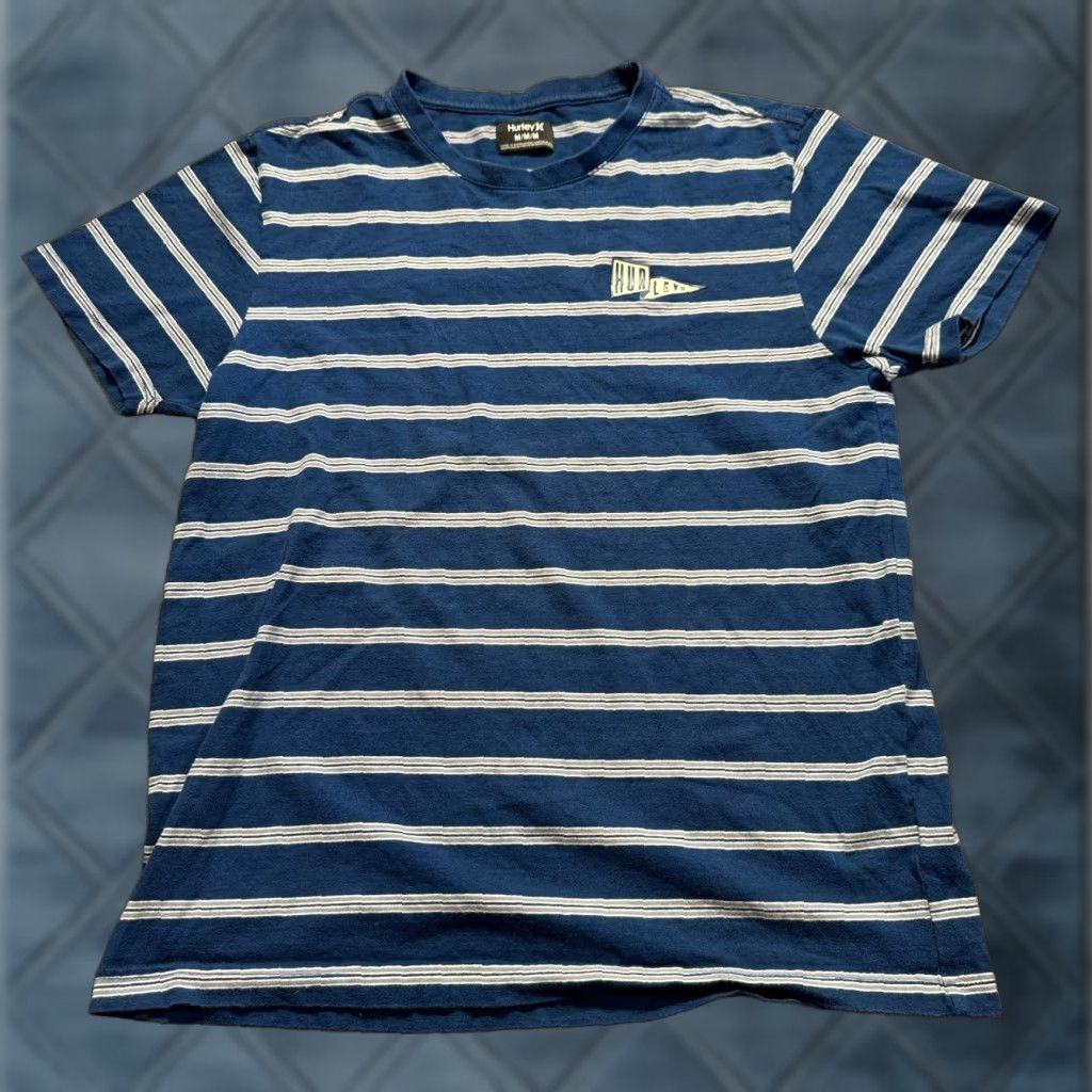 Hurley Hurley Shirt Adult Medium Blue Stripe Short Sleeve Tee Cotton Logo Sports Outdoor 90s Mens Size US M / EU 48-50 / 2 - 1 Thumbnail