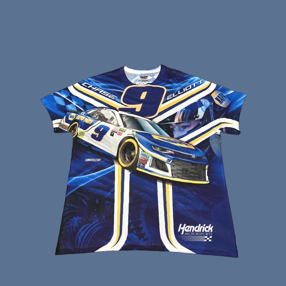 NASCAR Hendricks Motorsports Chase Elliot #9 Tshirt Men L Blue Graphic Print Nascar Racing AOP Shirt Size US L / EU 52-54 / 3 - 1 Thumbnail