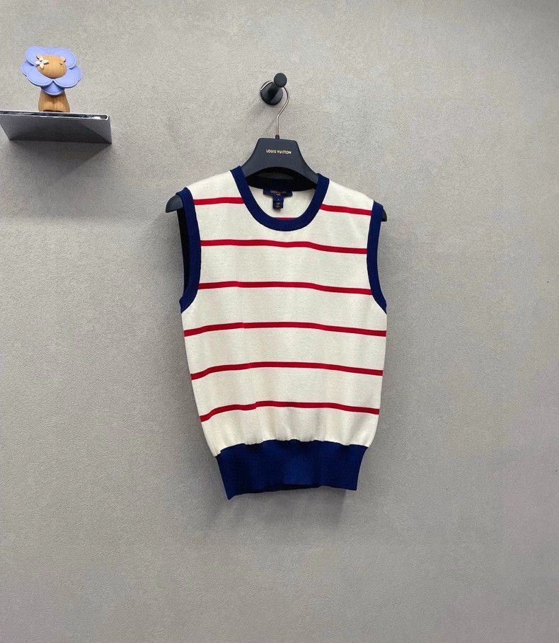 Louis Vuitton Louis Vuitton Sleeveless sweater with navy blue and red st Size L / US 10 / IT 46 - 4 Thumbnail