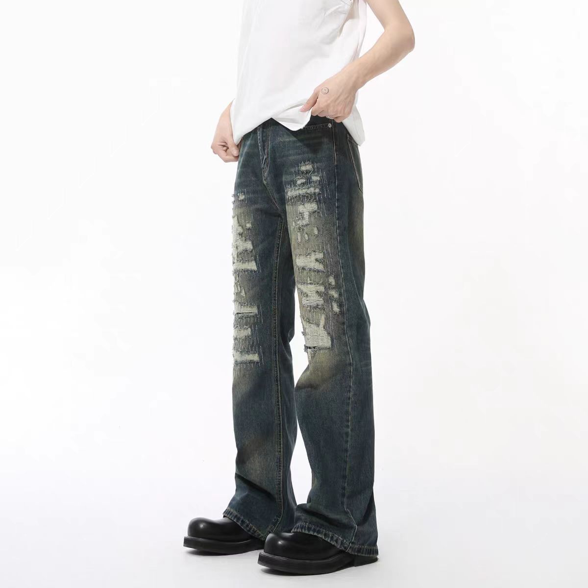 Japanese Brand × Jean High street worn patches vintage micro flare baggy jeans Size US 32 / EU 48 - 3 Thumbnail