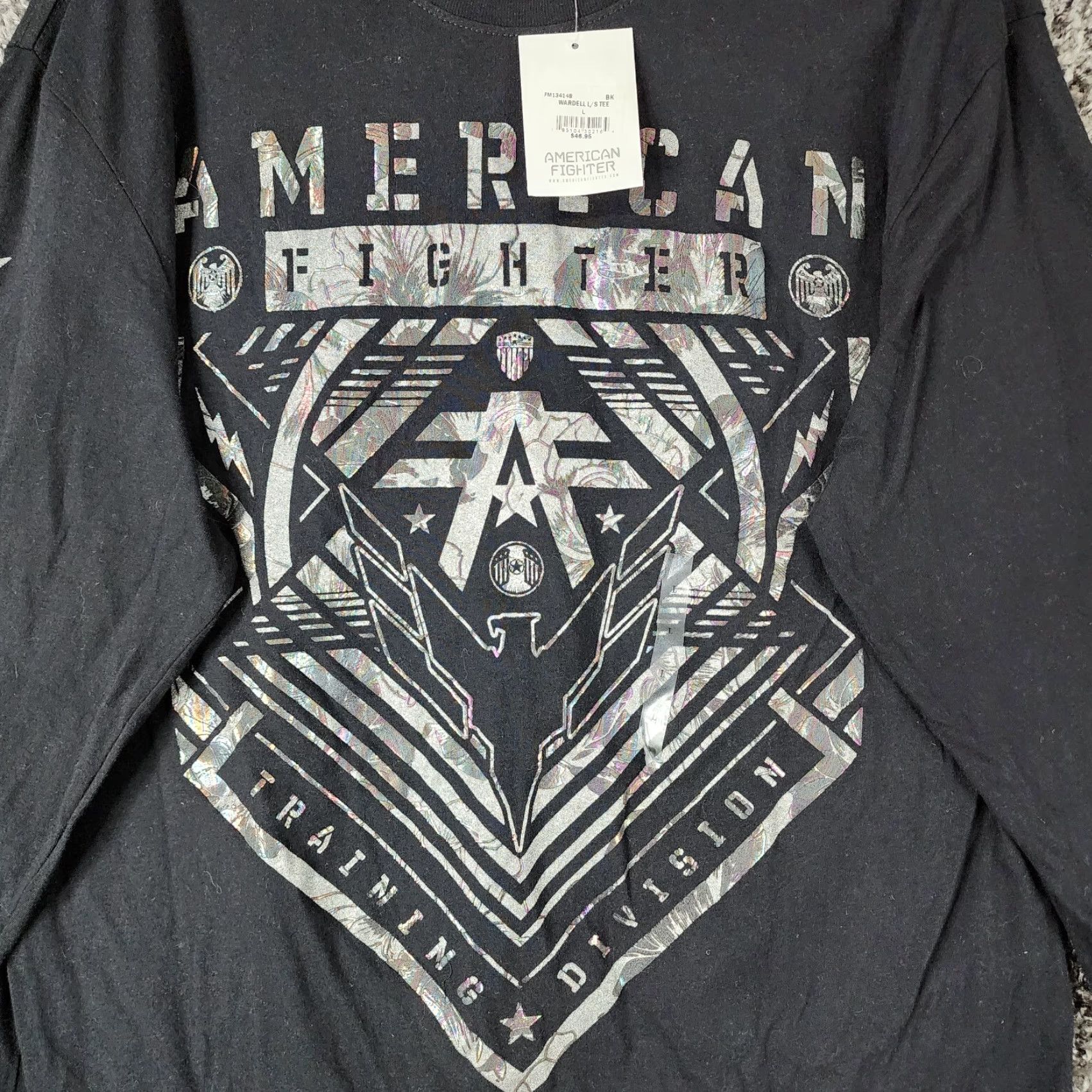 Vintage American Fighter Shirt Mens Long Sleeve Wardell T-Shirt L Black Size US L / EU 52-54 / 3 - 3 Thumbnail
