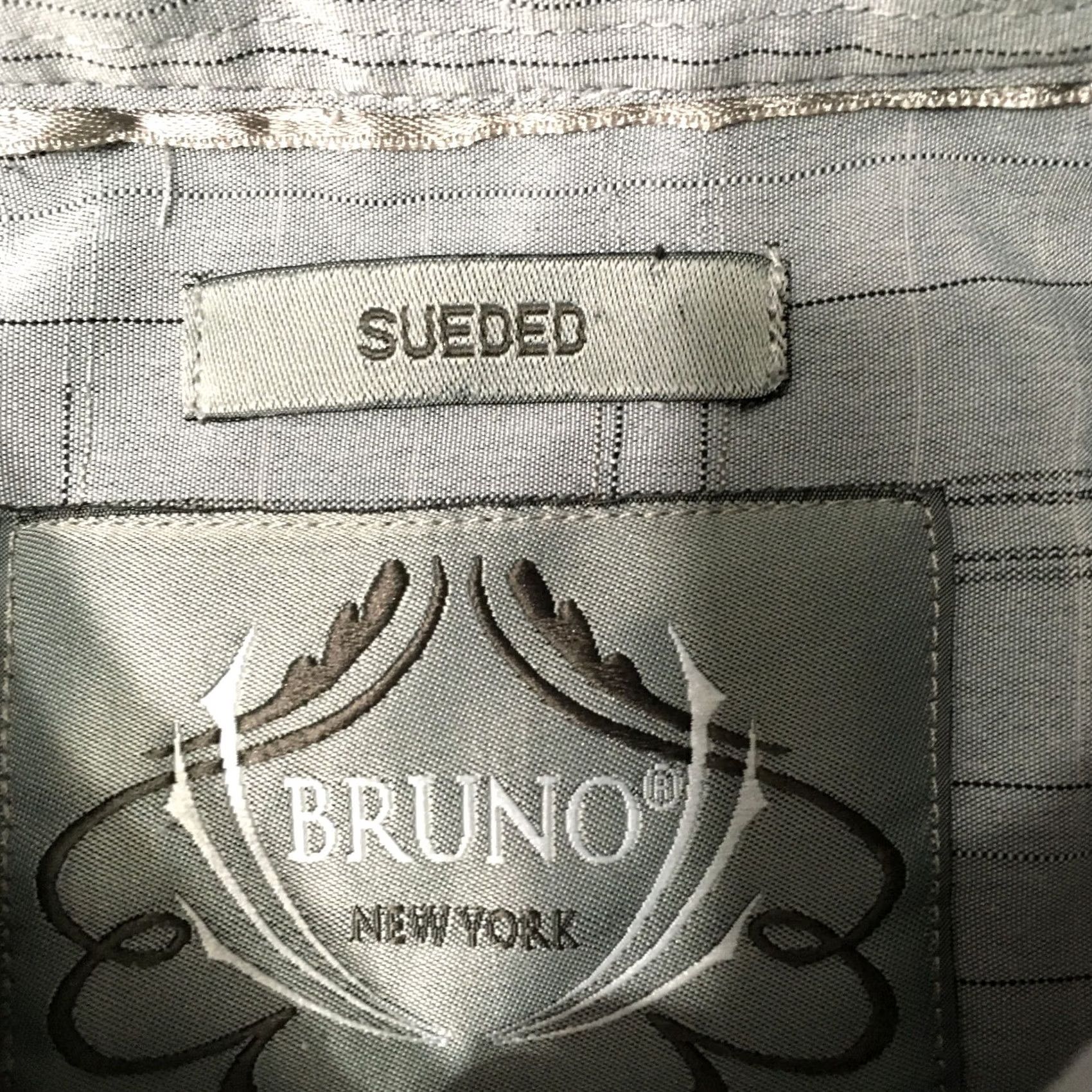 Vintage Bruno Shirt Italy gray XL Mens Long Sleeve Button-Up Collared Striped Suede Microfiber Casual Workwear Autumn Winter 2010s Size US XL / EU 56 / 4 - 4 Thumbnail