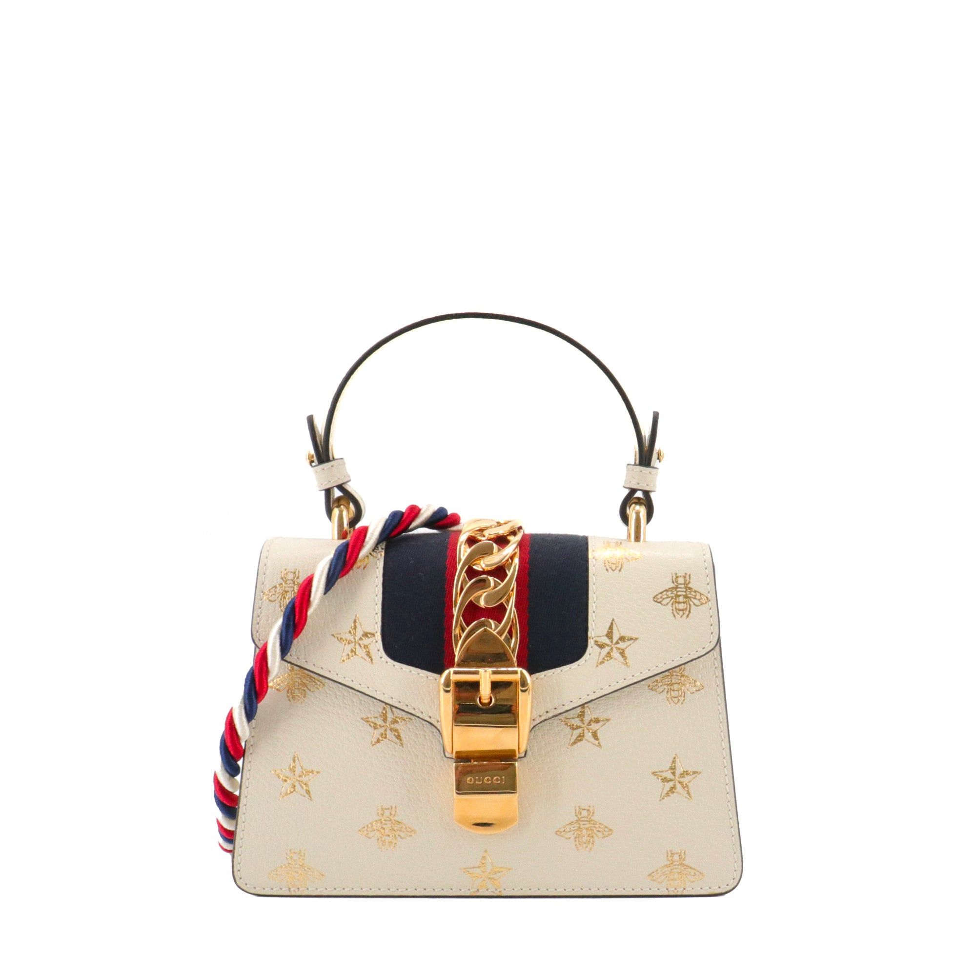 Gucci - Gucci Limited Edition Sylvie Shoulder Bag In Ecru Grained Leather With Pattern in White, Women's