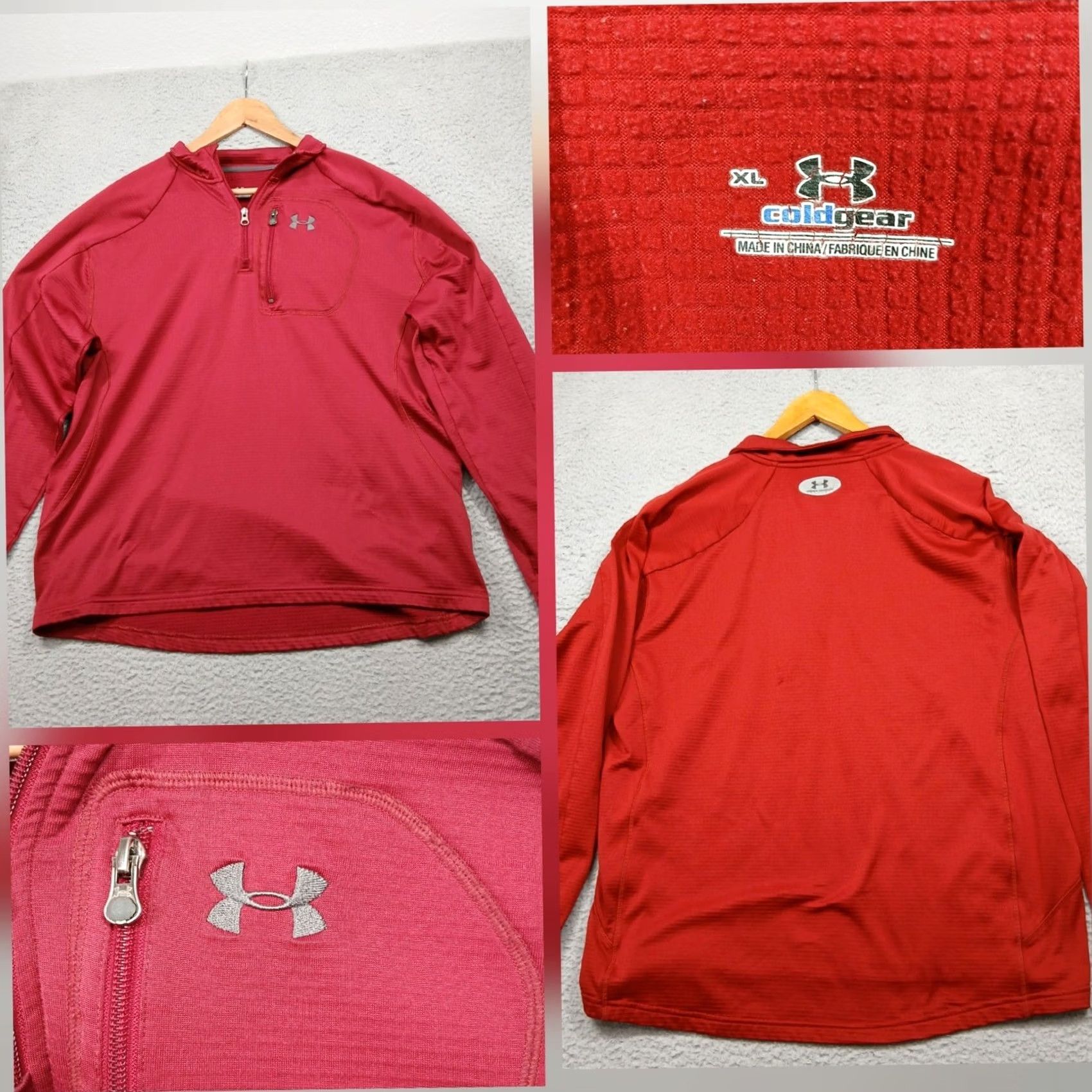 Under Armour Under Armour ColdGear 1/4 Zip Pullover Men XL Red Long Sleeve Performance Top Size US XL / EU 56 / 4 - 2 Thumbnail