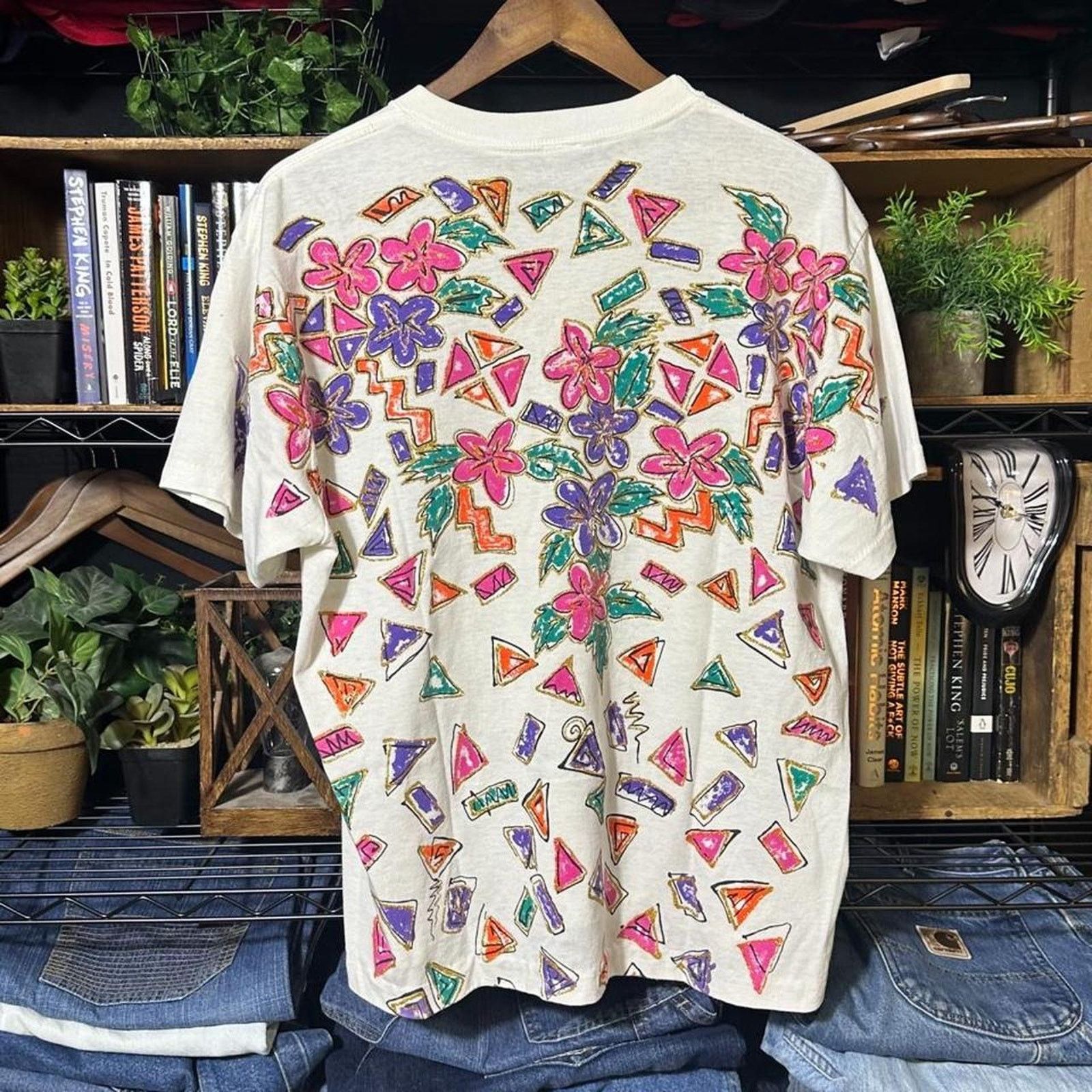 Hanes Vintage 90s Single Stitch AOP Flower Tee Womens Large Shirt Size L / US 10 / IT 46 - 2 Thumbnail