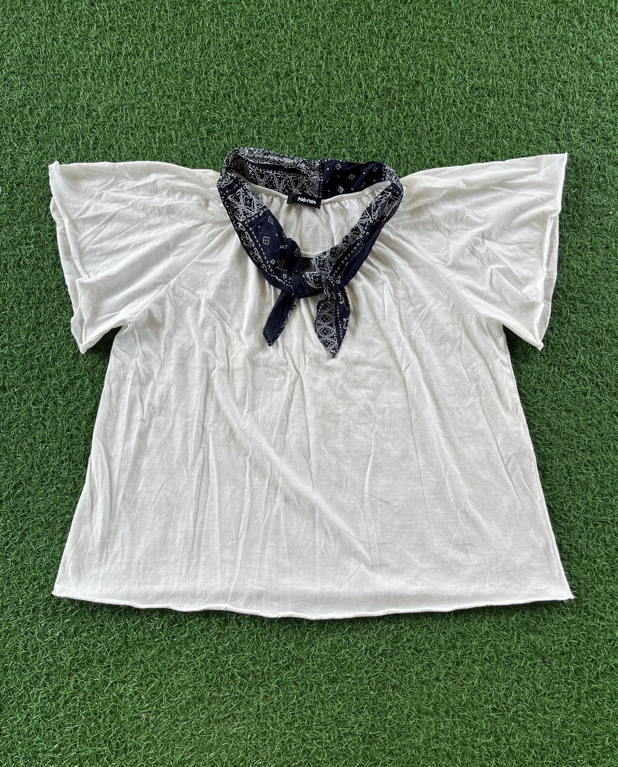 Issey Miyake × Japanese Brand × Ne-Net Ne-Net bandana crop Tee By Issey Miyake Japan 🇯🇵 Size L / US 10 / IT 46 - 1 Thumbnail