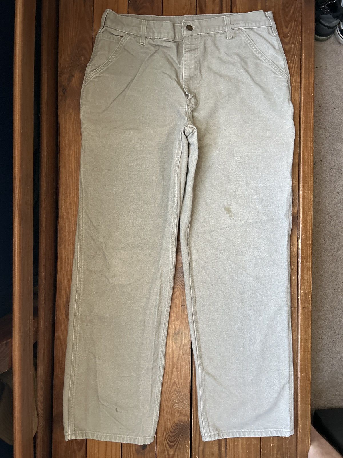 Carhartt × Vintage Vintage 90s Carhartt Stone Grey Carpenter Work Pants Size US 33 - 2 Thumbnail