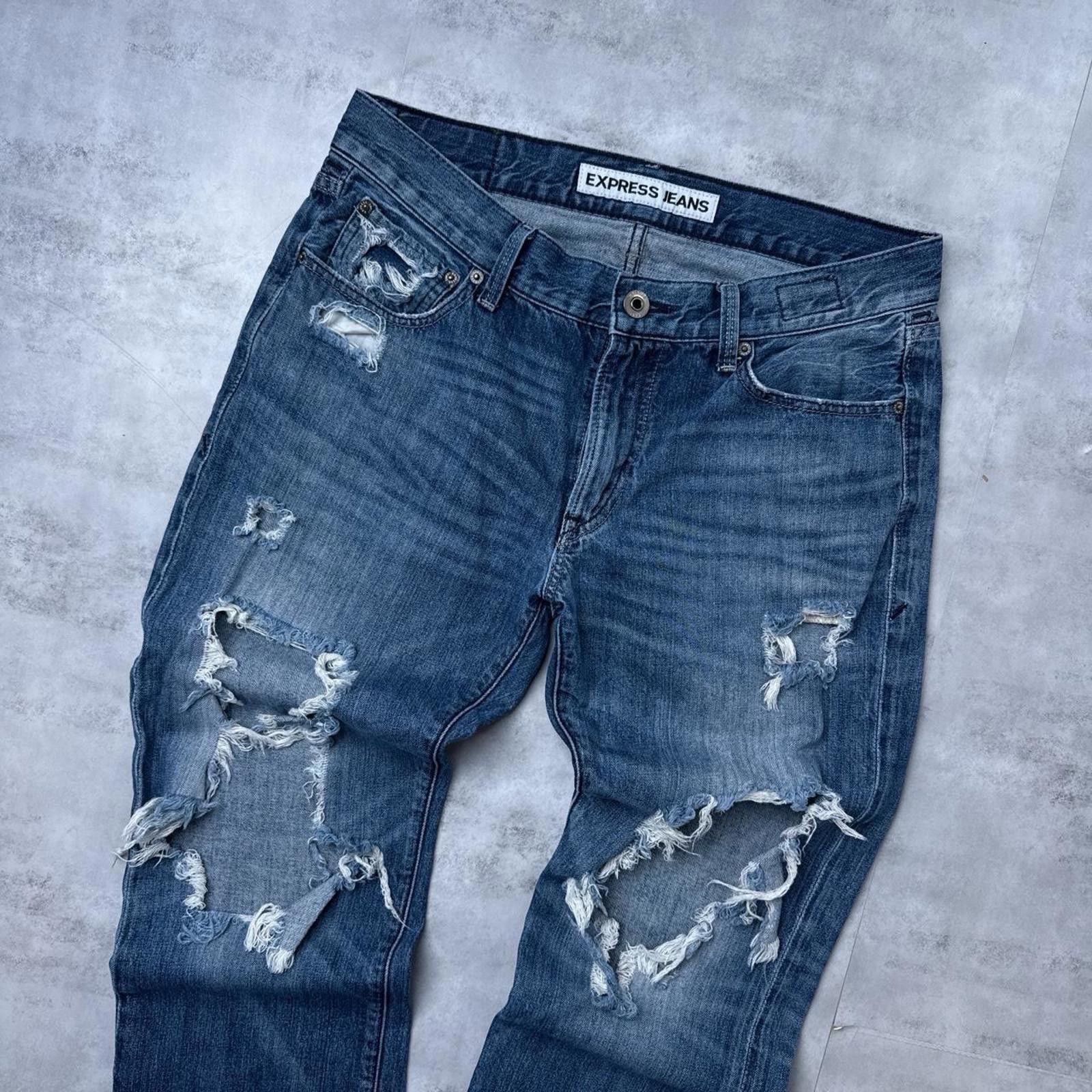 Express Y2K Express 00s blue distressed denim jeans Size US 32 / EU 48 - 3 Thumbnail