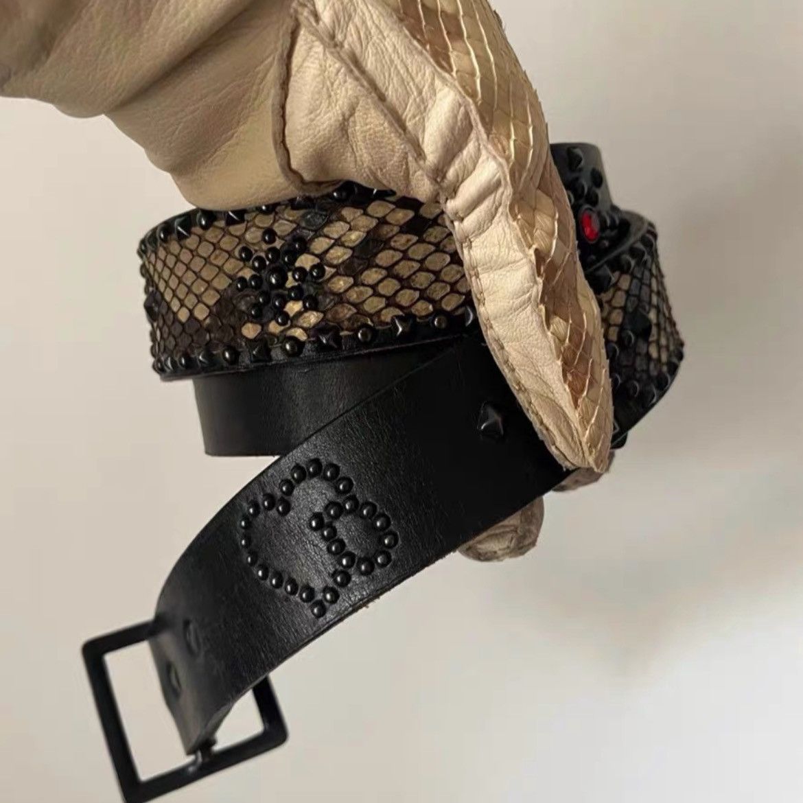 Pre-owned Number N Ine Number Nine Snake Skin Pattern 06ss Tear & Heart Belt In Black