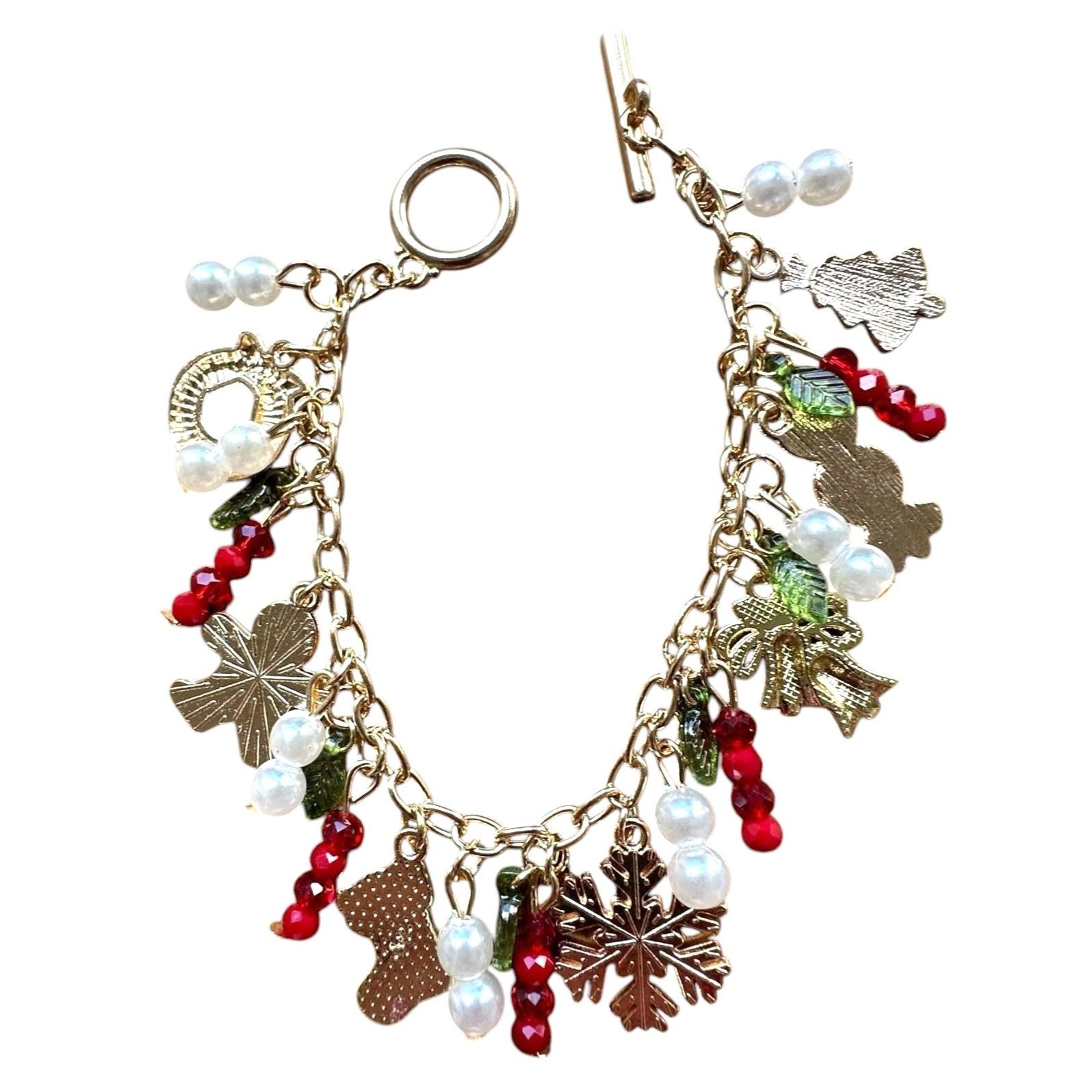 Handmade Christmas Charm Bracelet New Bells Gingerbread Man Stocking Size ONE SIZE - 10 Thumbnail
