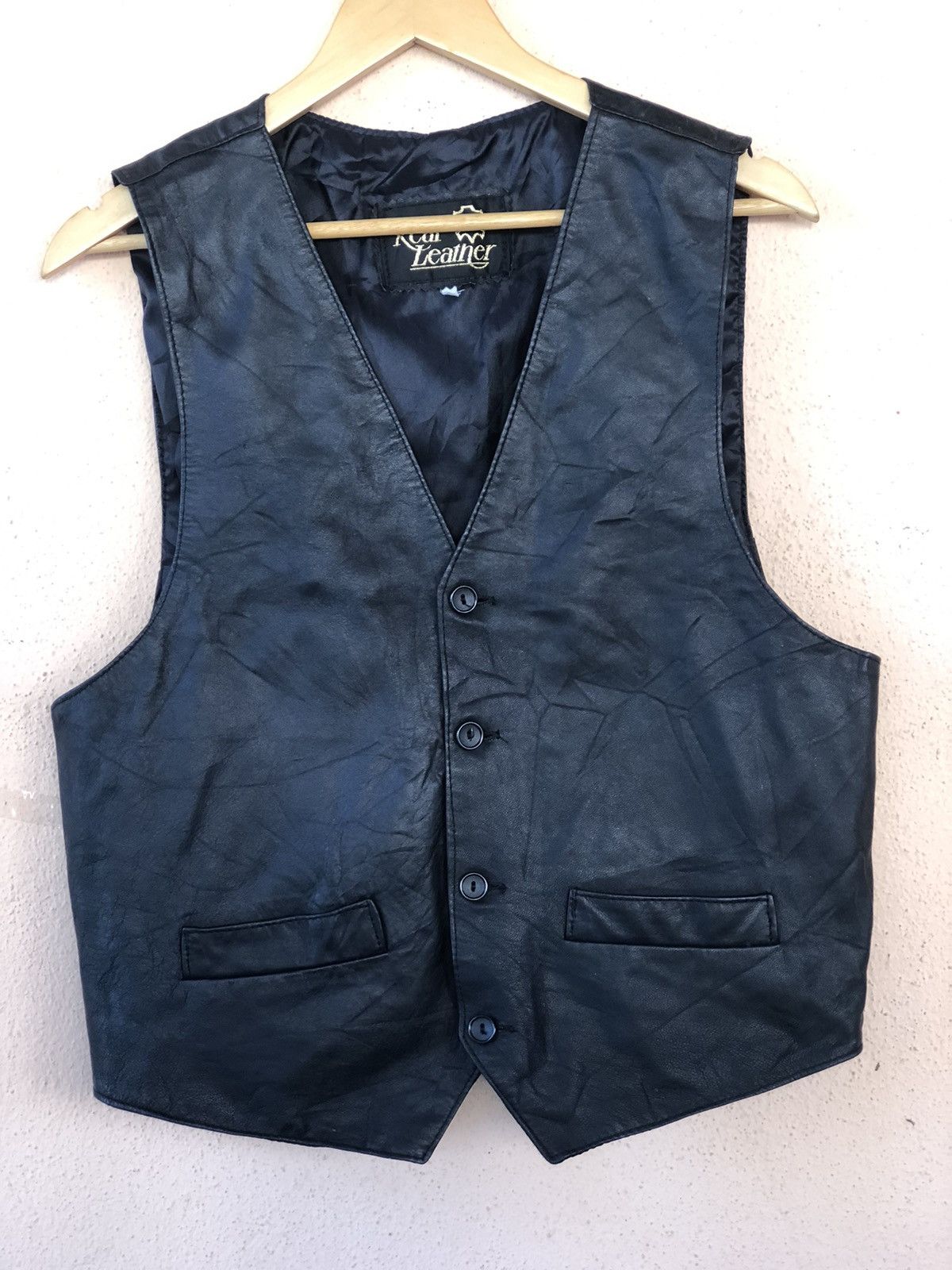 Genuine Leather × Vintage Vintage Black Leather Vest Size US L / EU 52-54 / 3 - 1 Thumbnail