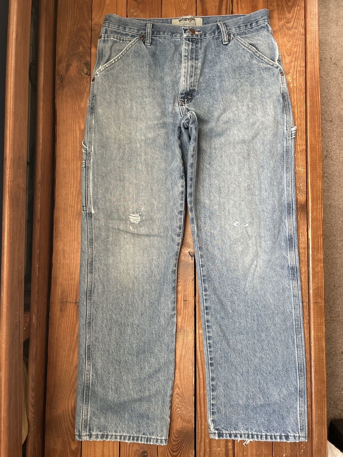 Vintage × Wrangler Vintage 90s Wrangler Distressed Faded Carpenter Jeans Size US 32 / EU 48 - 1 Thumbnail
