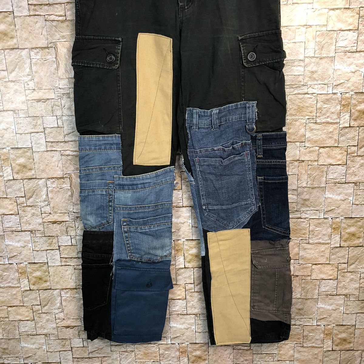 Japanese Brand Navy Produce custom patchwork Cargo Multipocket Pants #A139 Size US 34 / EU 50 - 3 Thumbnail