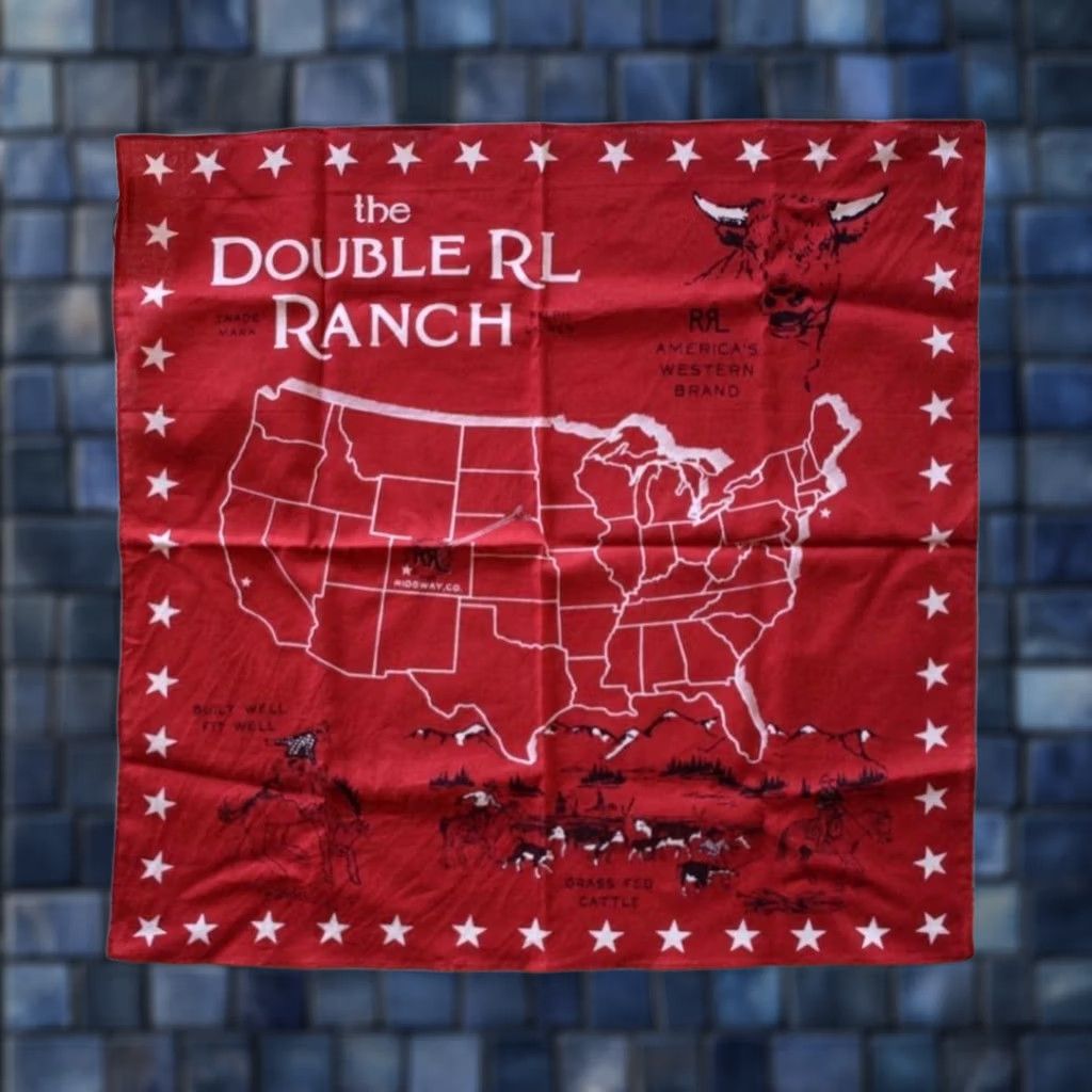 Ralph Lauren RRL Ralph Lauren Bandana Scarf Red Cotton Logo Map Printed Casual 50x52cm New Size ONE SIZE - 1 Thumbnail