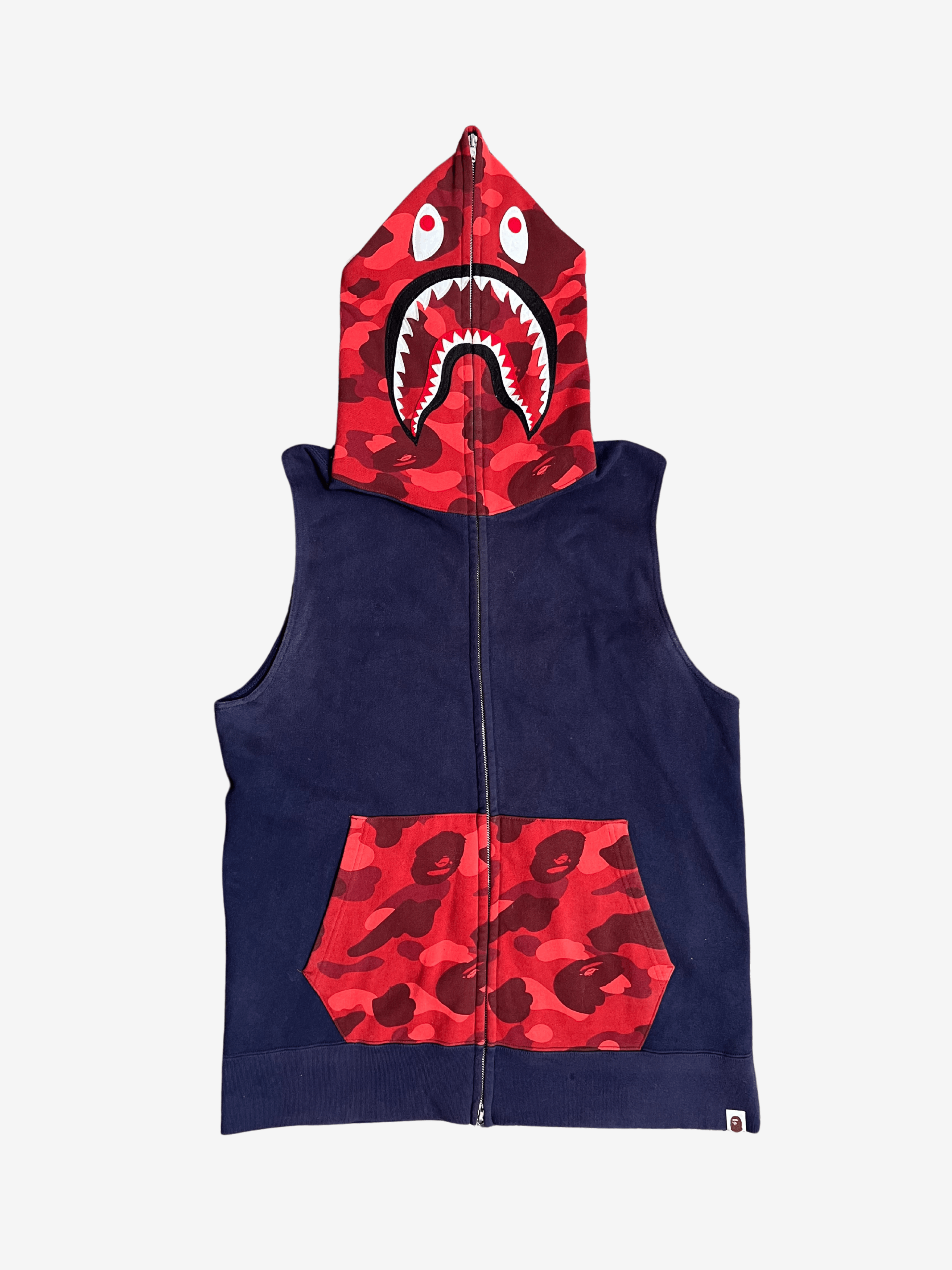 Bape A Bathing Ape Navy Red Camo Head Sleeveless Zip Shark Hoodie Size US L / EU 52-54 / 3 - 1 Thumbnail