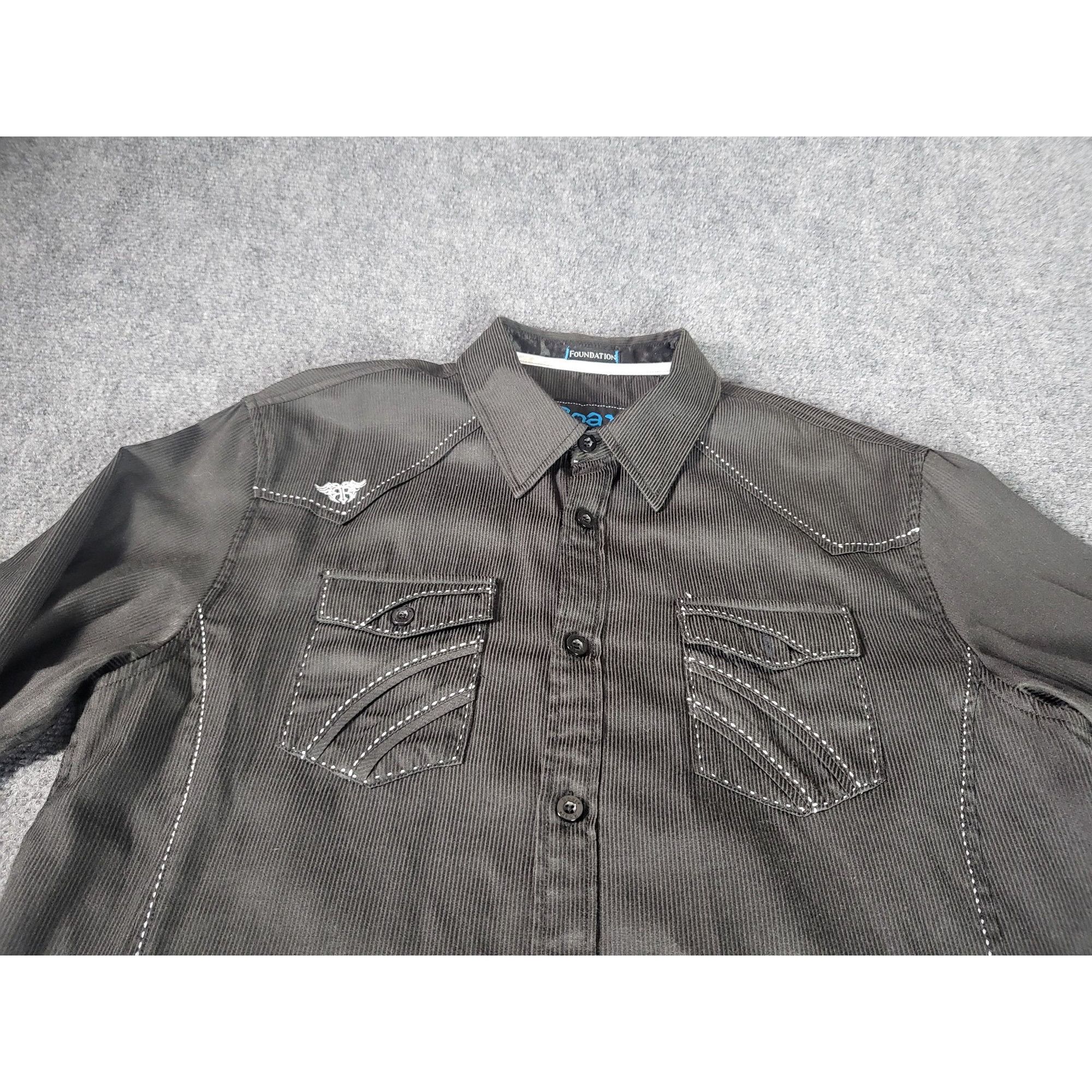 Roar Roar Signature Foundation Button Up Shirt Men Sz M Black Emb Size US M / EU 48-50 / 2 - 2 Thumbnail