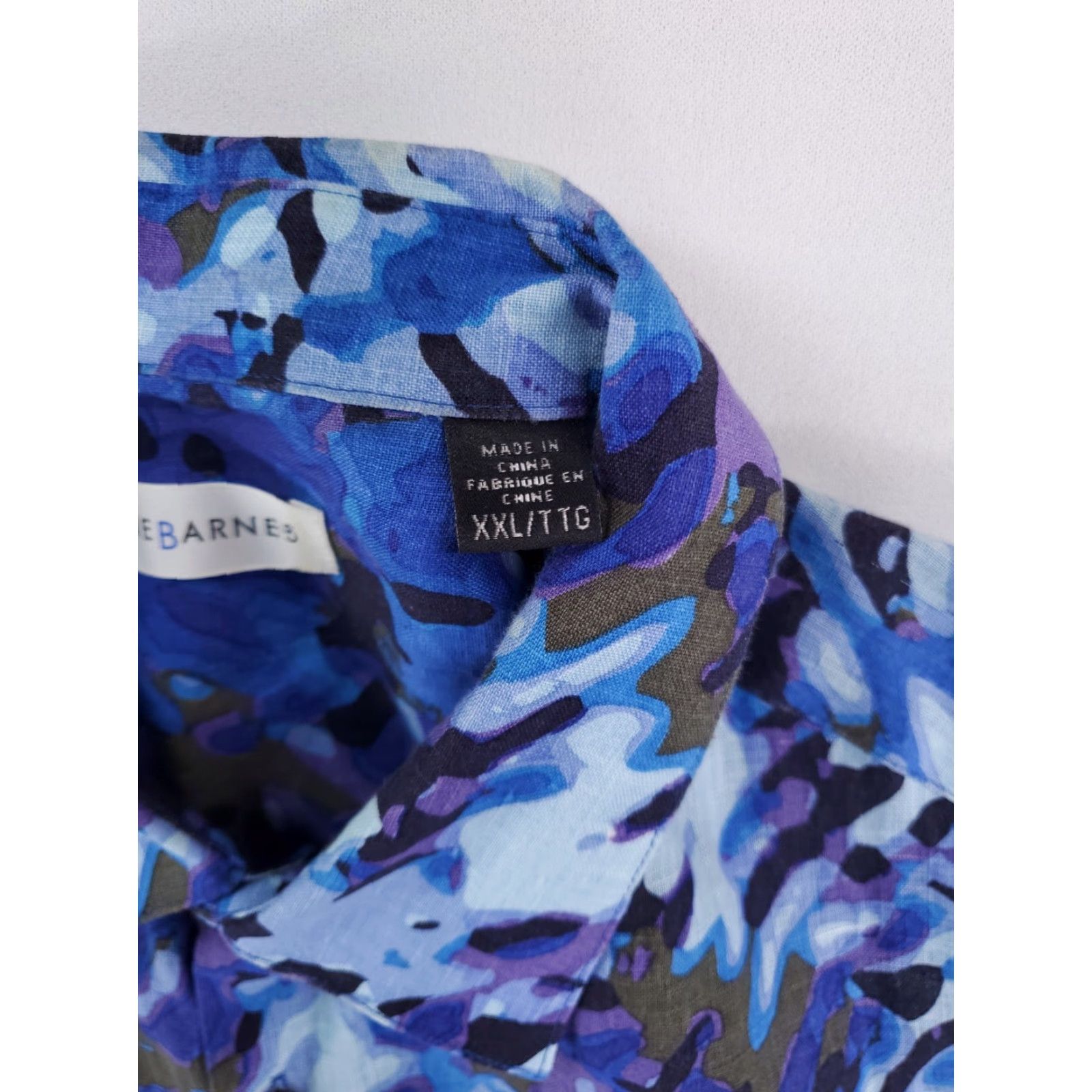 Vintage Jhane Barnes Button-Up Shirt Blue 100% Linen Short Sleeve Mens XXL Abstract Shirt Size US XXL / EU 58 / 5 - 2 Thumbnail