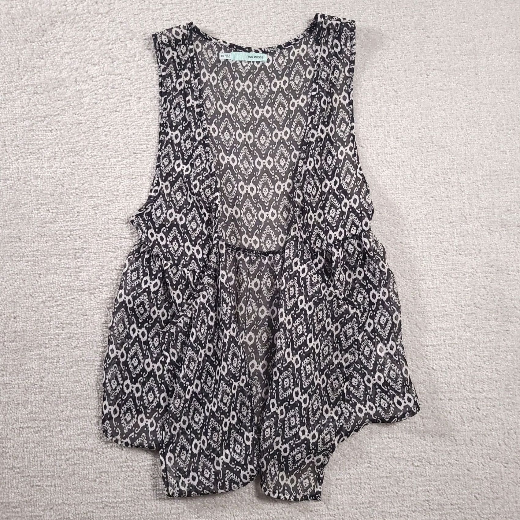 Vintage Maurices Open Front Cardigan Women's XS Black Grey Sleeveless Tank Lightweight Size XS / US 0-2 / IT 36-38 - 2 Thumbnail