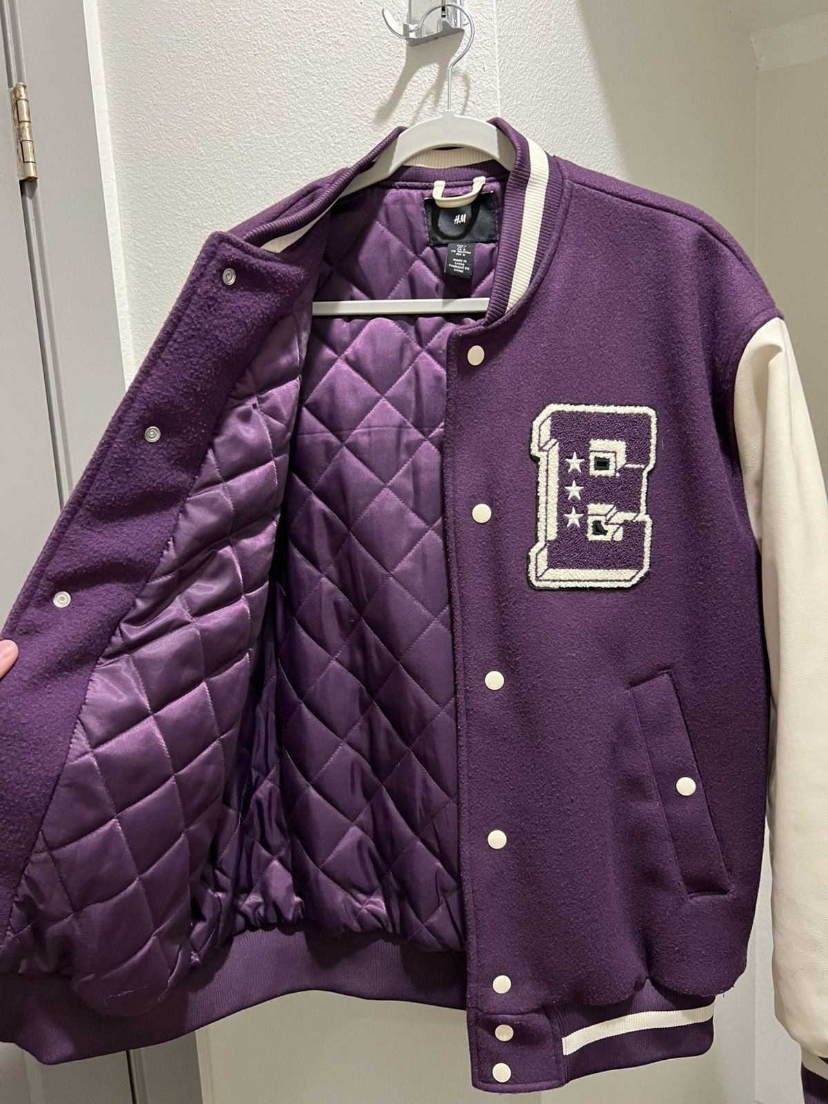 H&M H&M Purple and Cream Varsity Jacket Size US L / EU 52-54 / 3 - 3 Thumbnail
