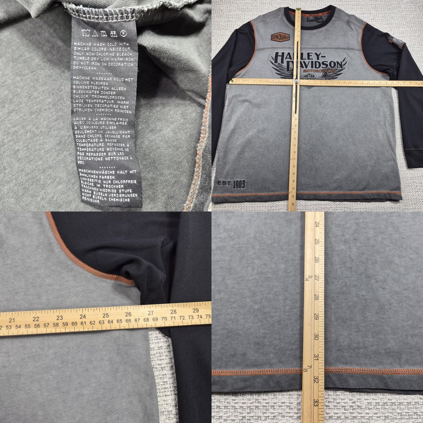 Harley Davidson Harley-Davidson Shirt Mens 2XL Long Sleeve Graphic Tee Embroidered #1 BIker Gray Cotton Knit Crew Neck Logo Patch Back Graphic Size US XXL / EU 58 / 5 - 8 Thumbnail