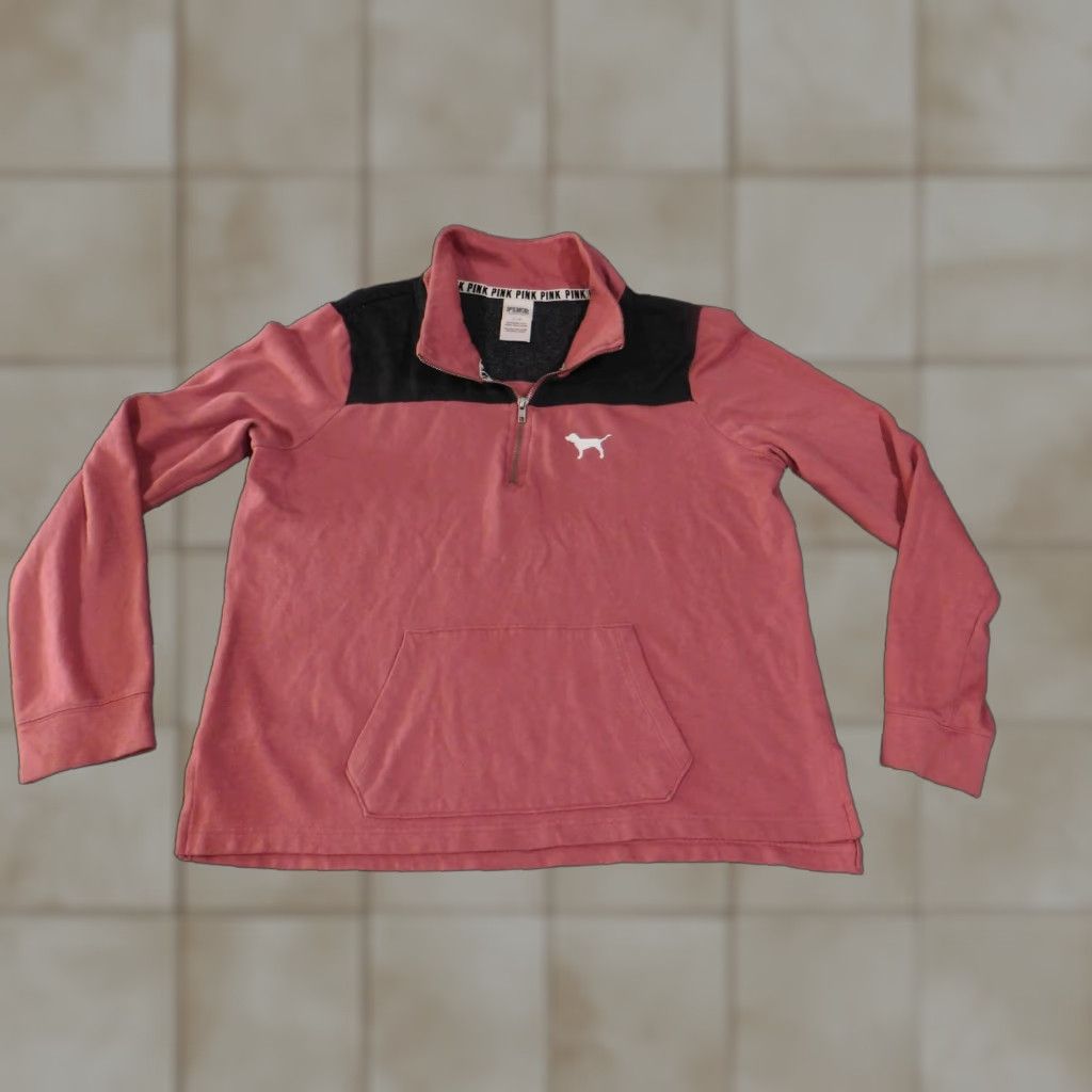 Pinko PINK Victoria's Secret Pullover Sweatshirt Womens Large Quarter Zip Dog Logo Size L / US 10 / IT 46 - 1 Thumbnail