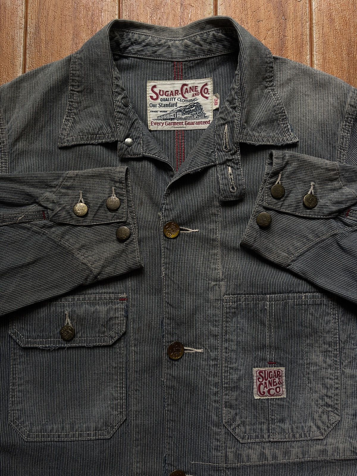 Sugar Cane × Vintage ❌S O L D❌90s Sugar Cane Hickory Stripe good Aging & fading Size US S / EU 44-46 / 1 - 12 Thumbnail