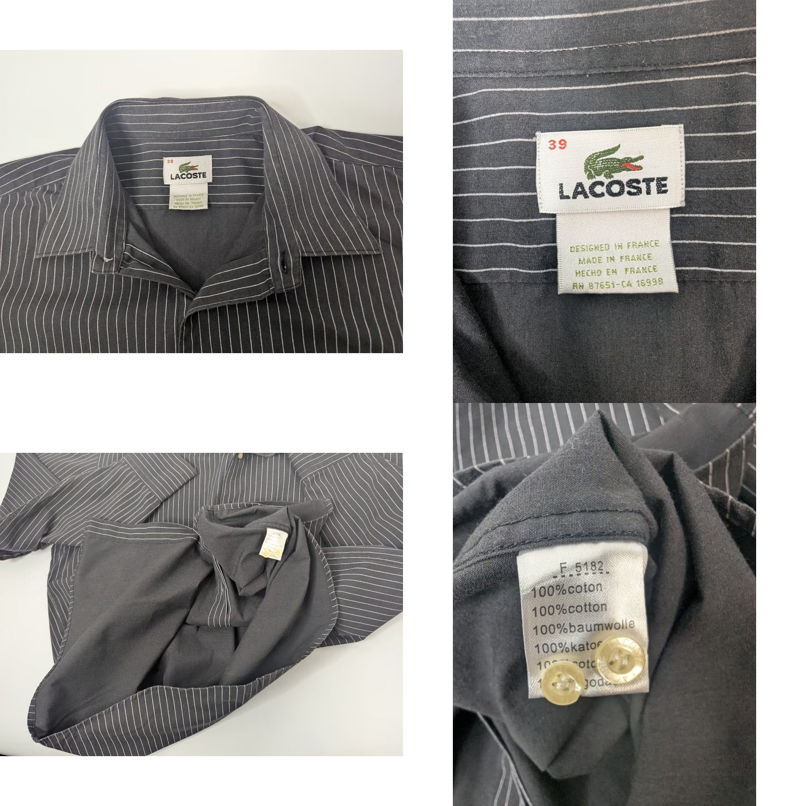 Lacoste Lacoste Shirt 38 Black PinStripe Long Sleeve Button-Down Preppy France Mens Size US M / EU 48-50 / 2 - 7 Thumbnail